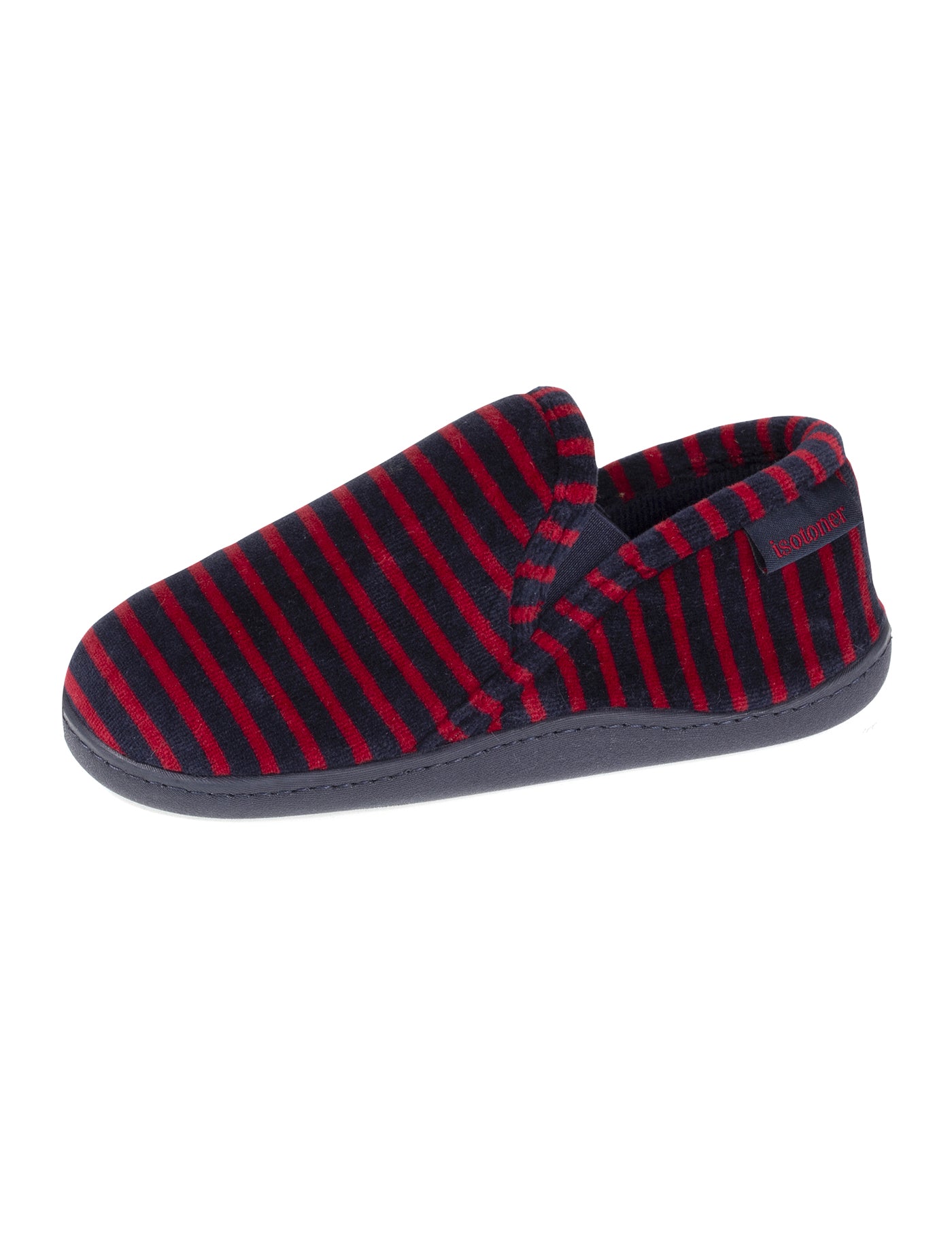 isotoner-chaussons-mocassins-enfant-rayures-bordeaux-marine-velours-coton image 6