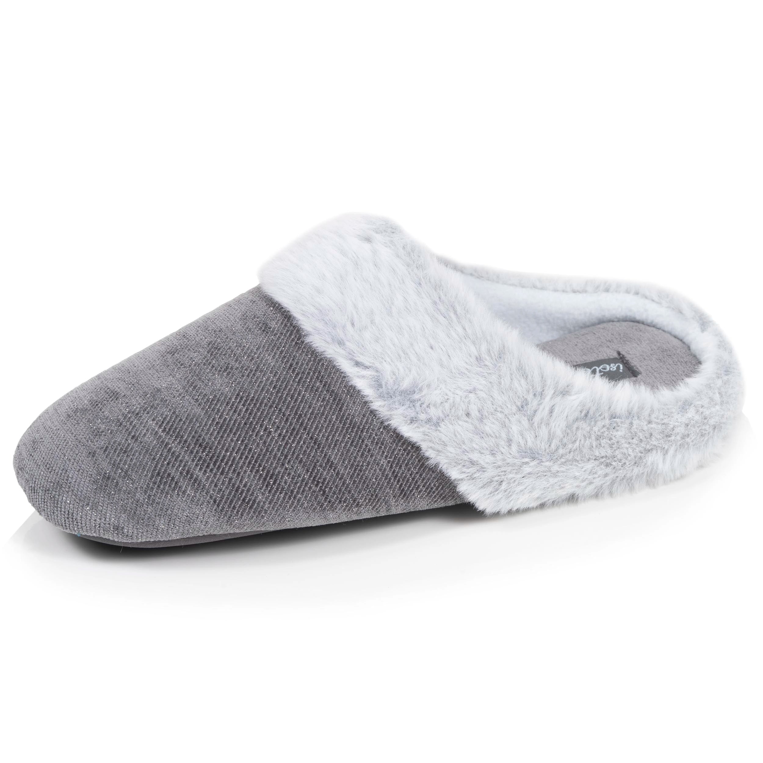 isotoner-chaussons-mules-femme-paillet-gris-fonc image 1