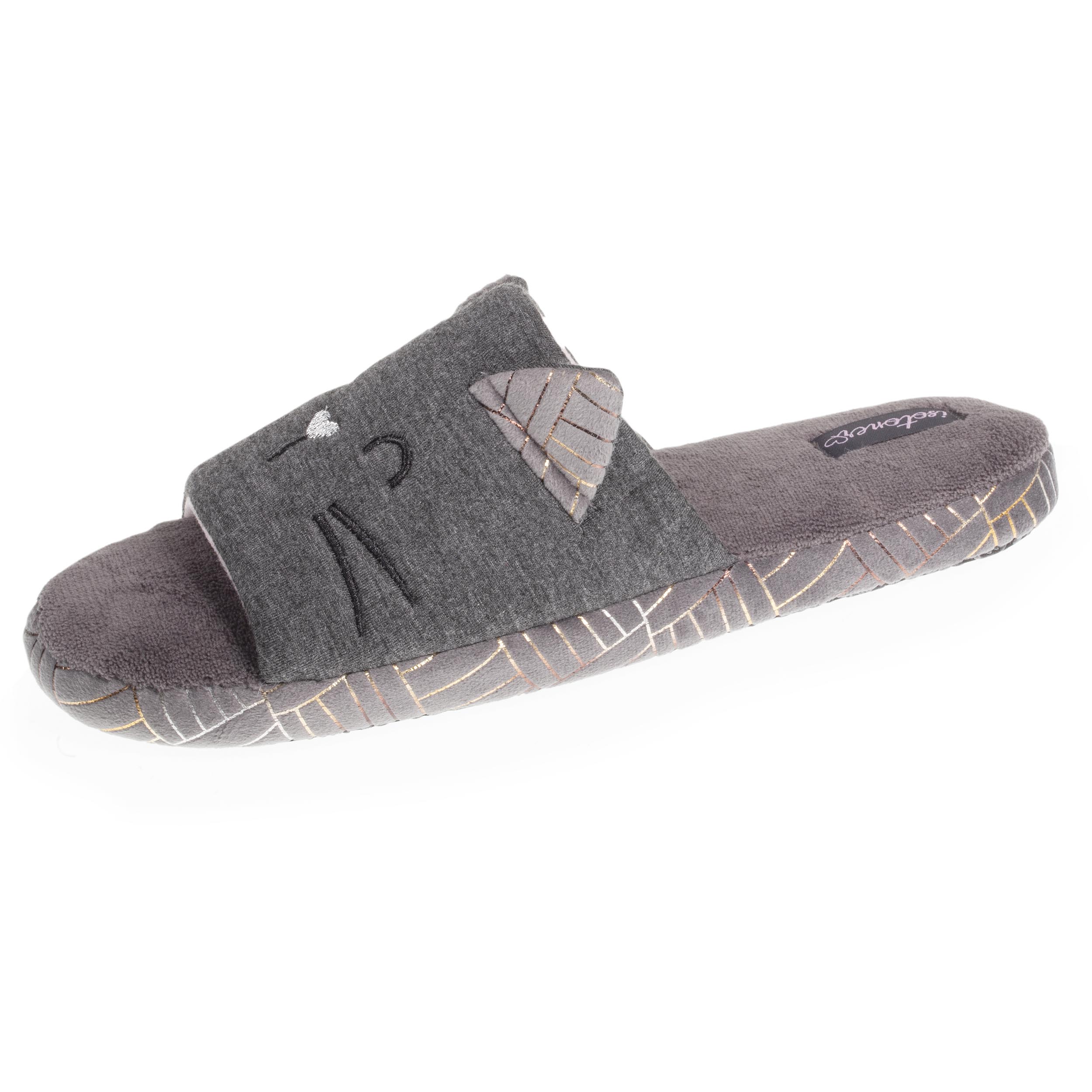 isotoner-chaussons-sandales-mules-femme-3d-gris-chin-fonc image 1