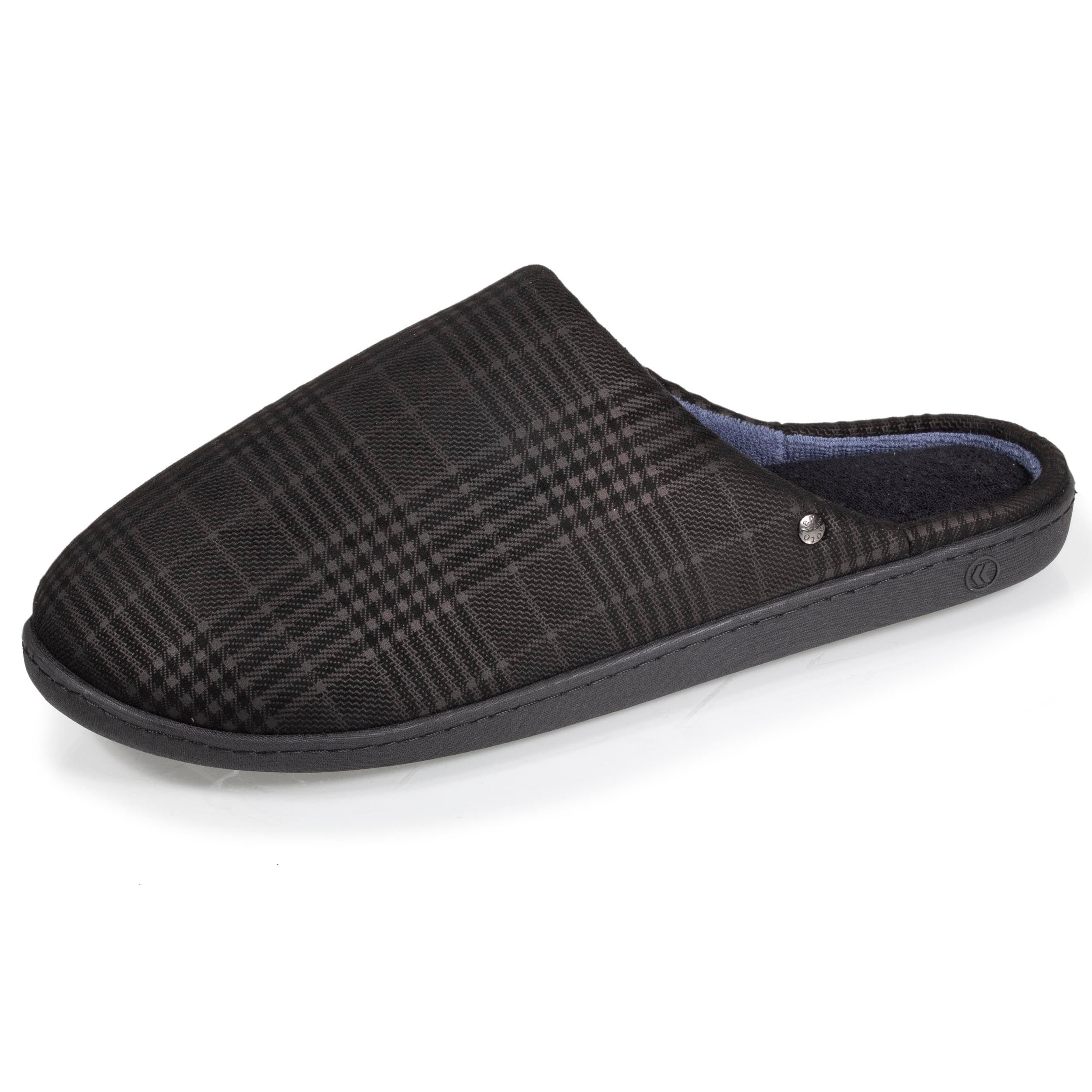 isotoner-chaussons-mules-homme-noir-tartan-ergonomique image 1