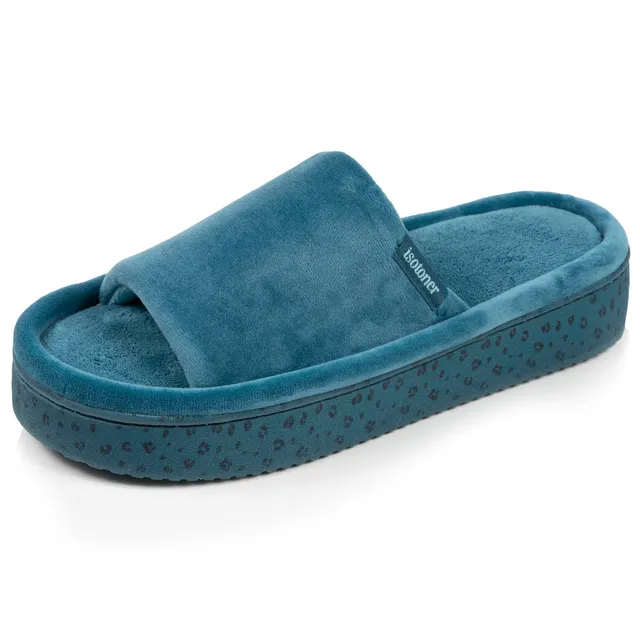 isotoner-chaussons-sandales-plateforme-femme-bleu-canard-3-5-cm image 1