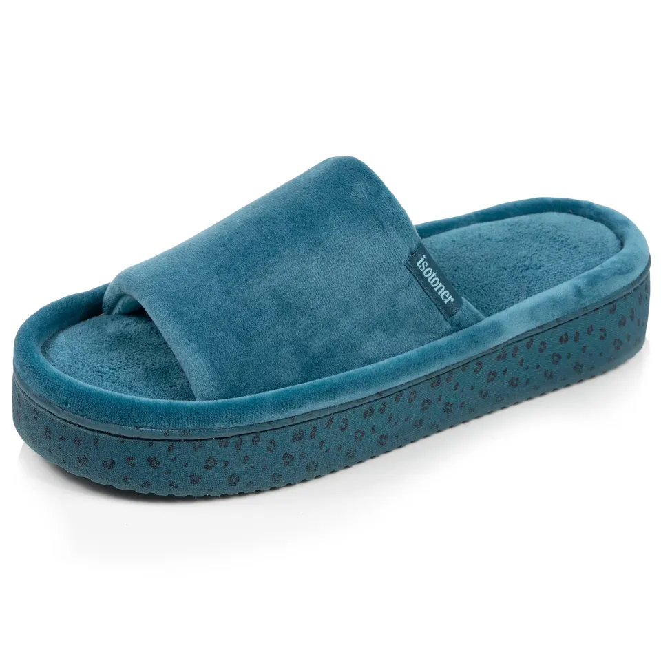 isotoner-chaussons-sandales-plateforme-femme-bleu-canard-3-5-cm image 1