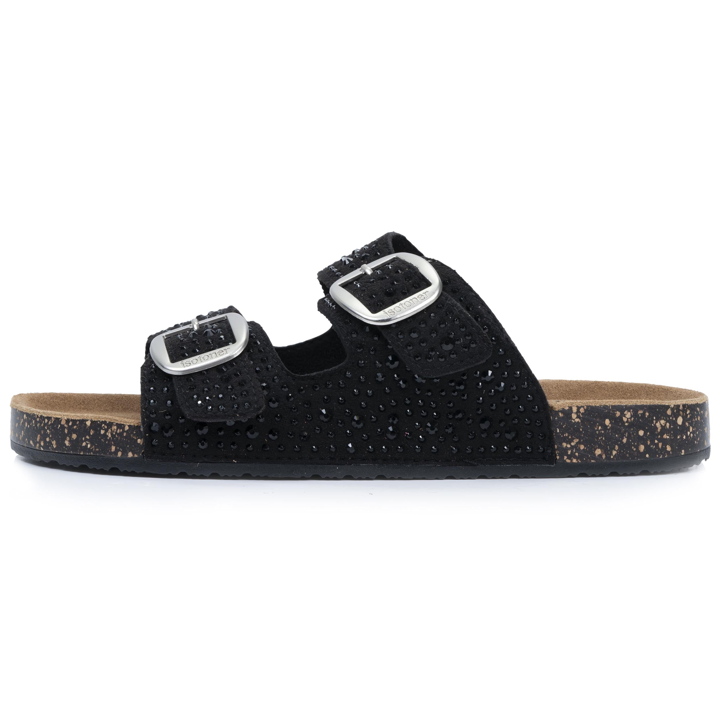 isotoner-mules-sandales-femme-double-bride-noir-strass image 4