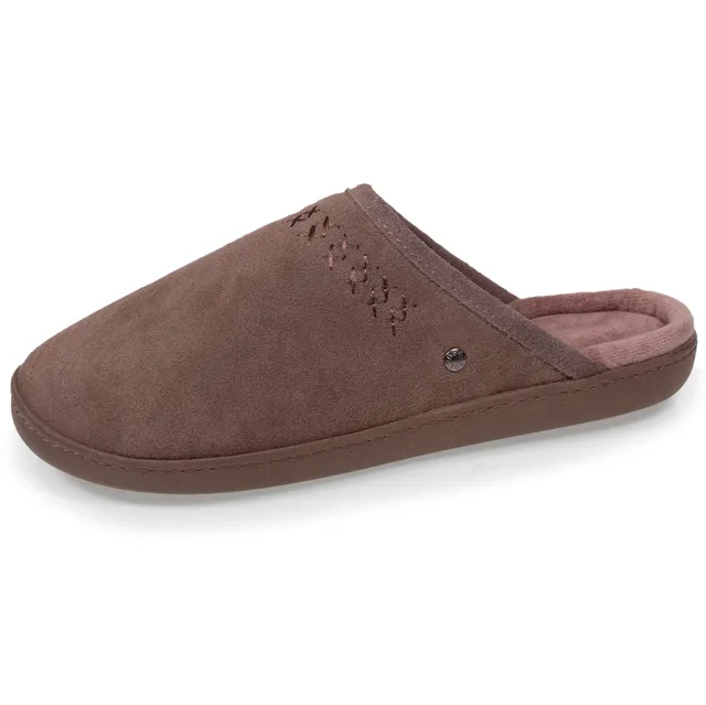 isotoner-chaussons-mules-cuir-femme-taupe-les-premium image 1
