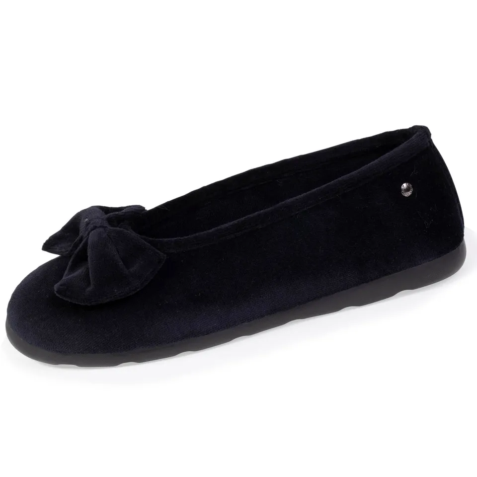 isotoner-chaussons-ballerines-femme-n-ud-confort-noir-coton-bio image 1