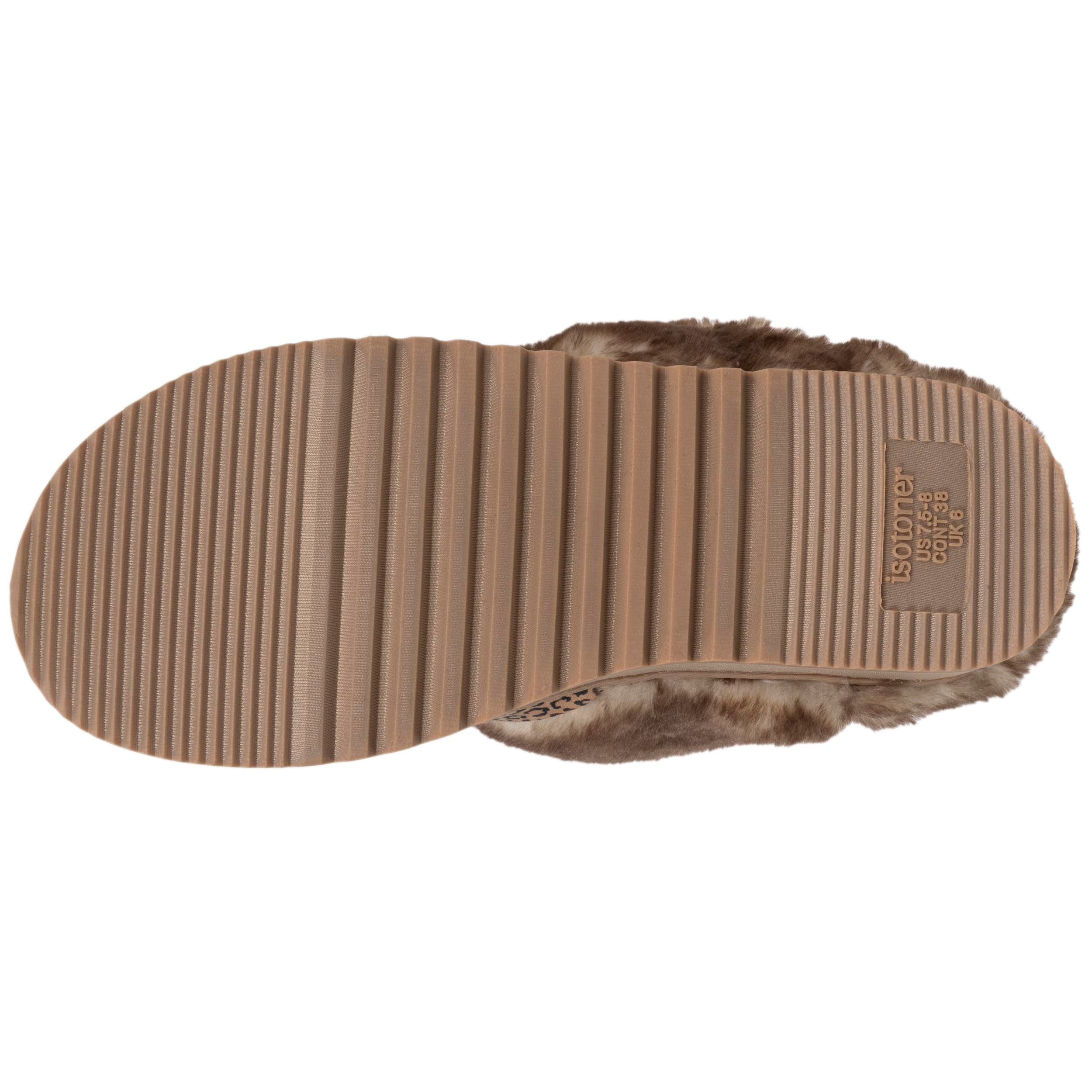 isotoner-chaussons-mules-femme-l-opard-beige-semelle-crant-e image 4