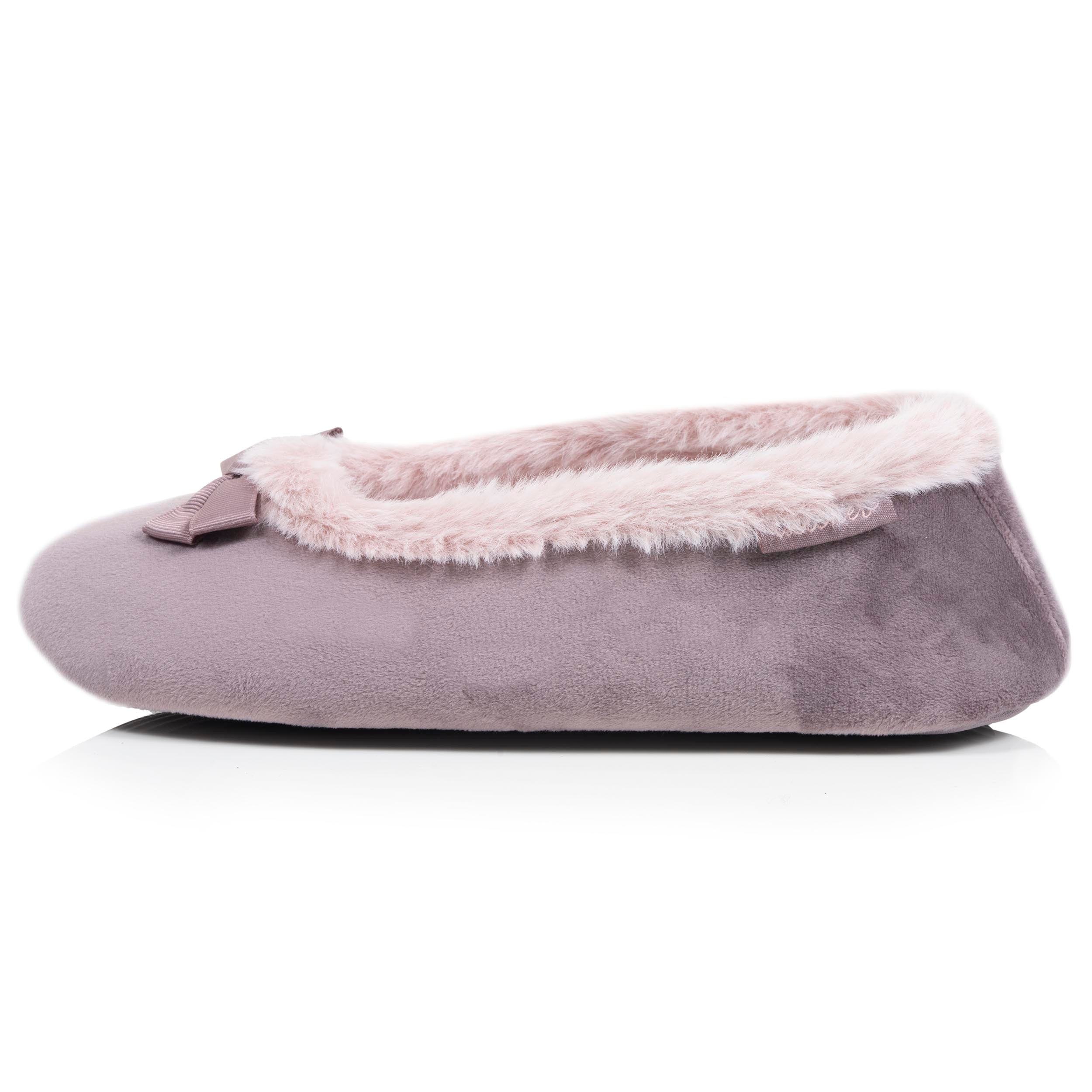 isotoner-chaussons-ballerines-femme-microvelours-taupe image 3