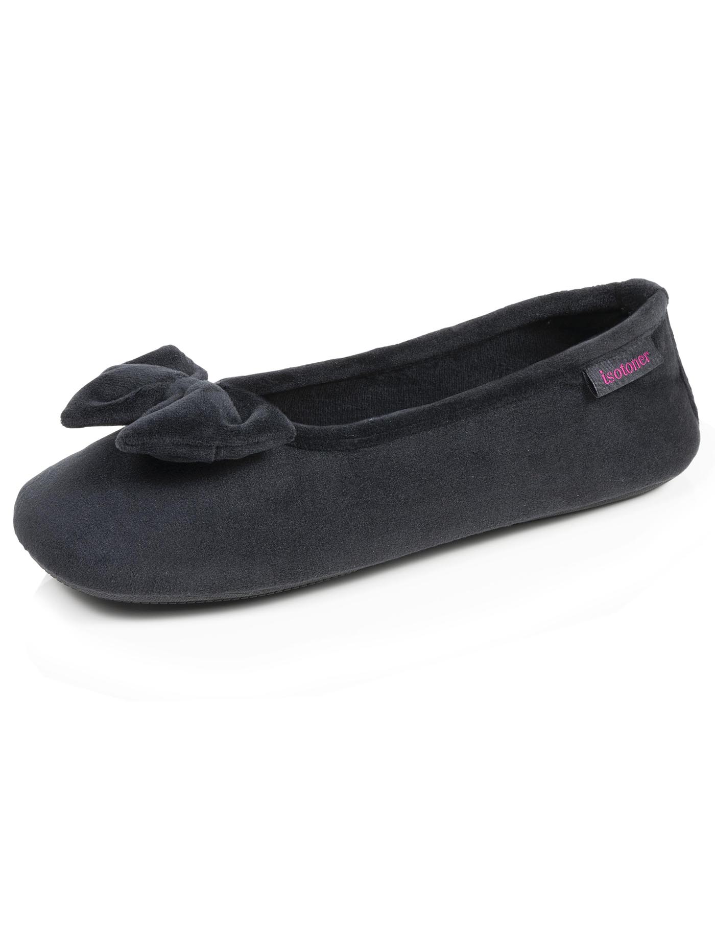 isotoner-chaussons-ballerines-femme-noir-int-rieur-carreaux-rouges image 6