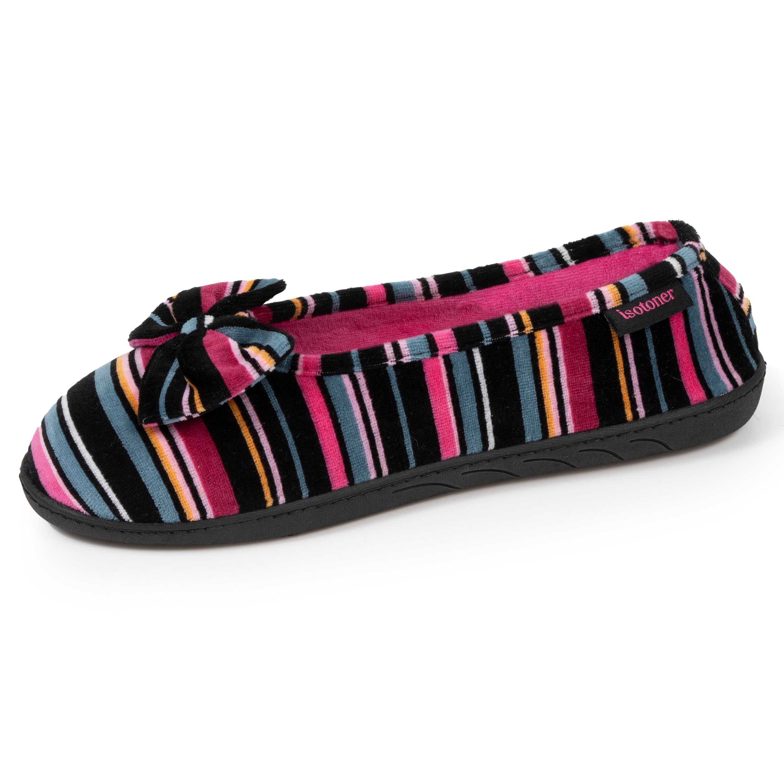 isotoner-chaussons-ballerines-femme-rayures-roses-m-moire-de-forme image 1