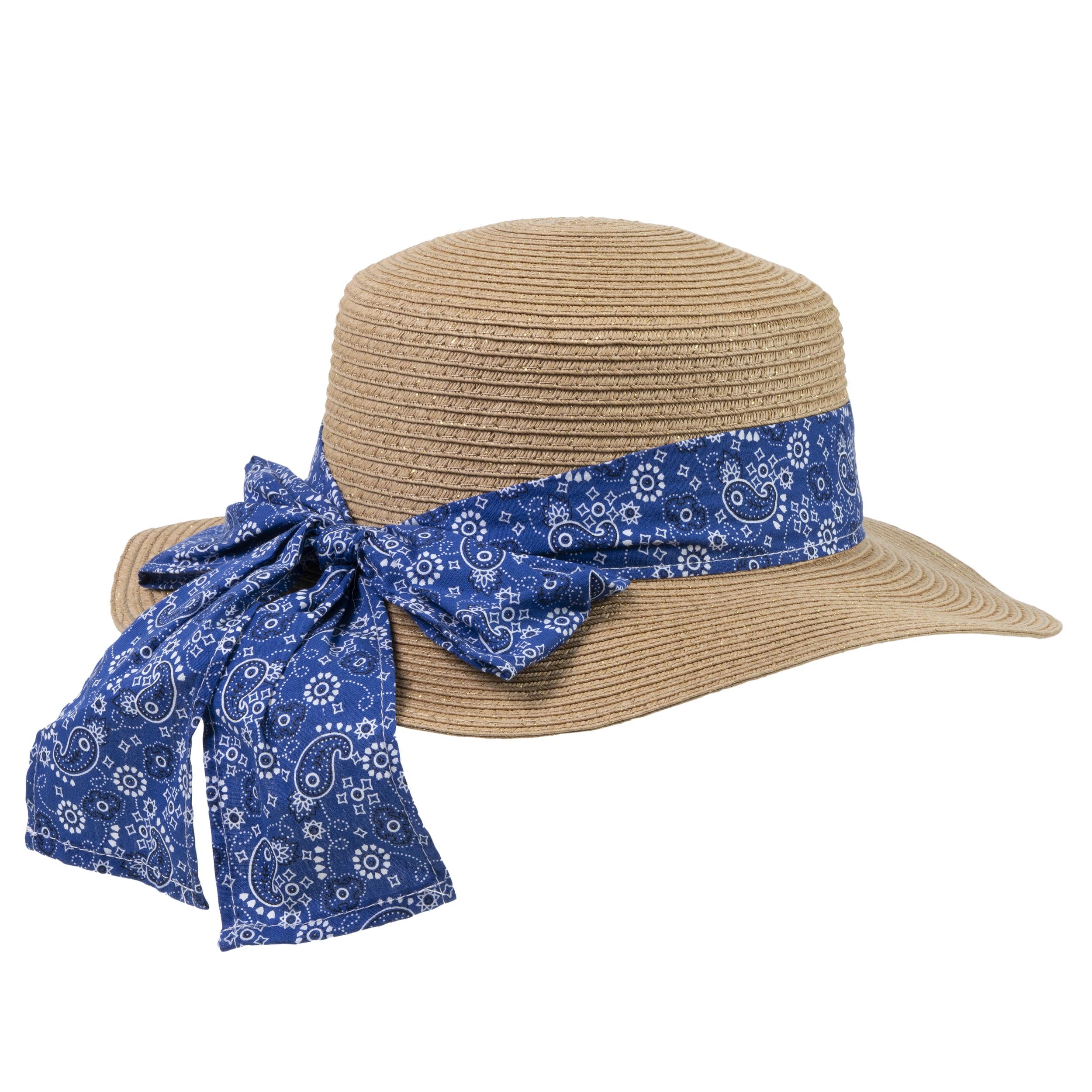 isotoner-chapeau-canotier-femme-bandana-bleu-paille-ajustable-52-58-cm image 2