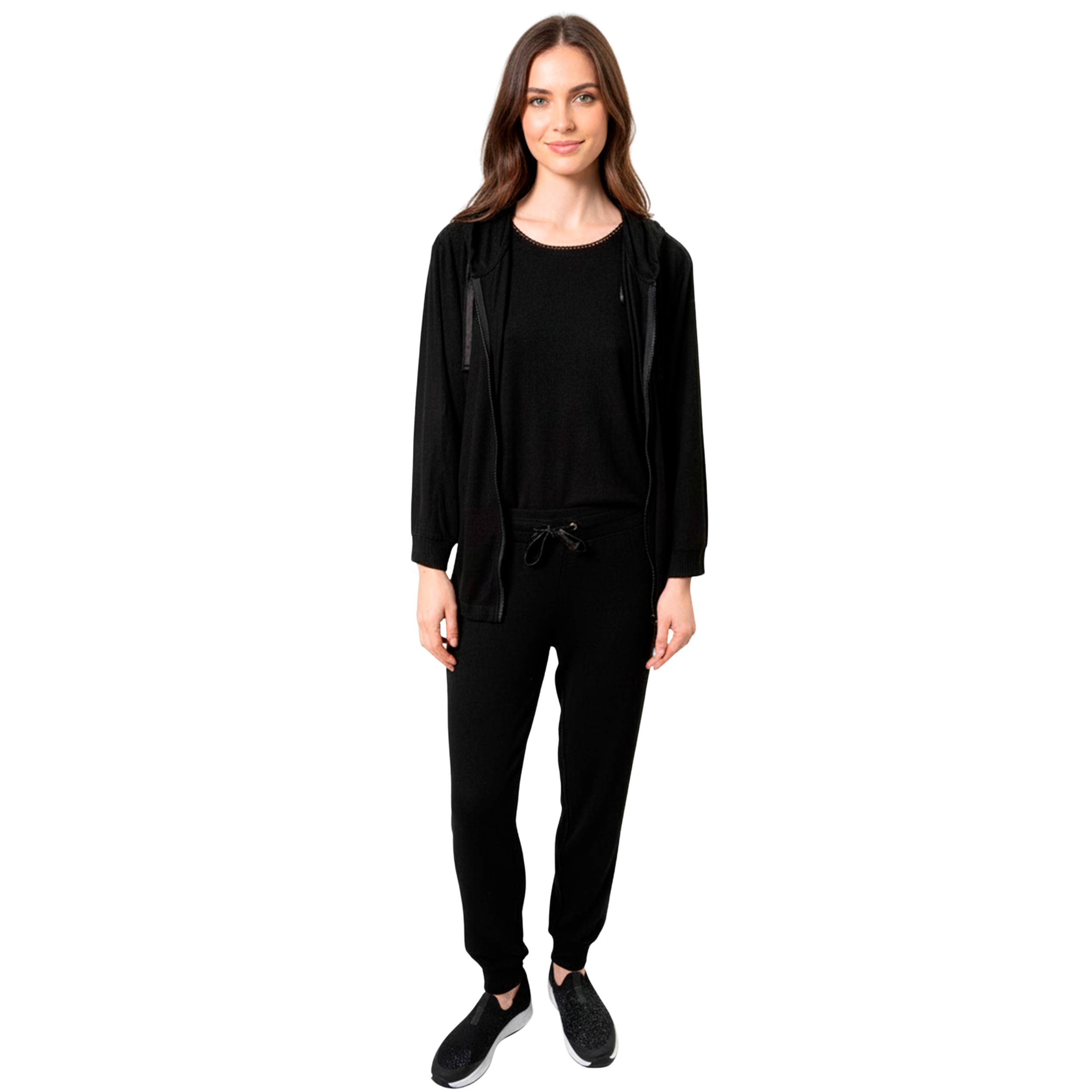 isotoner-sweat-shirt-capuche-femme-noir-viscose-ecovero image 8