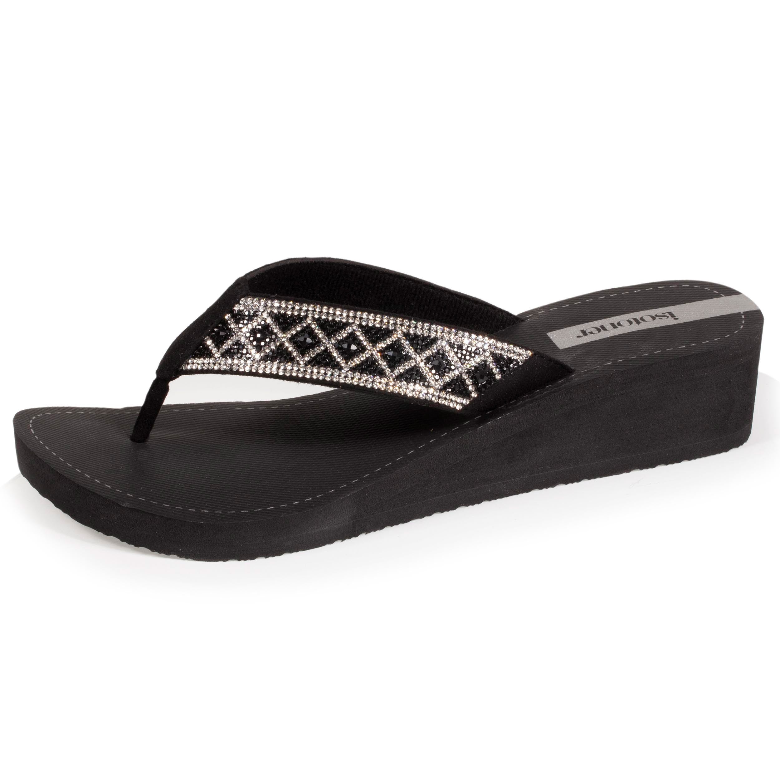 isotoner-tongs-femme-talon-paillettes-noir image 1