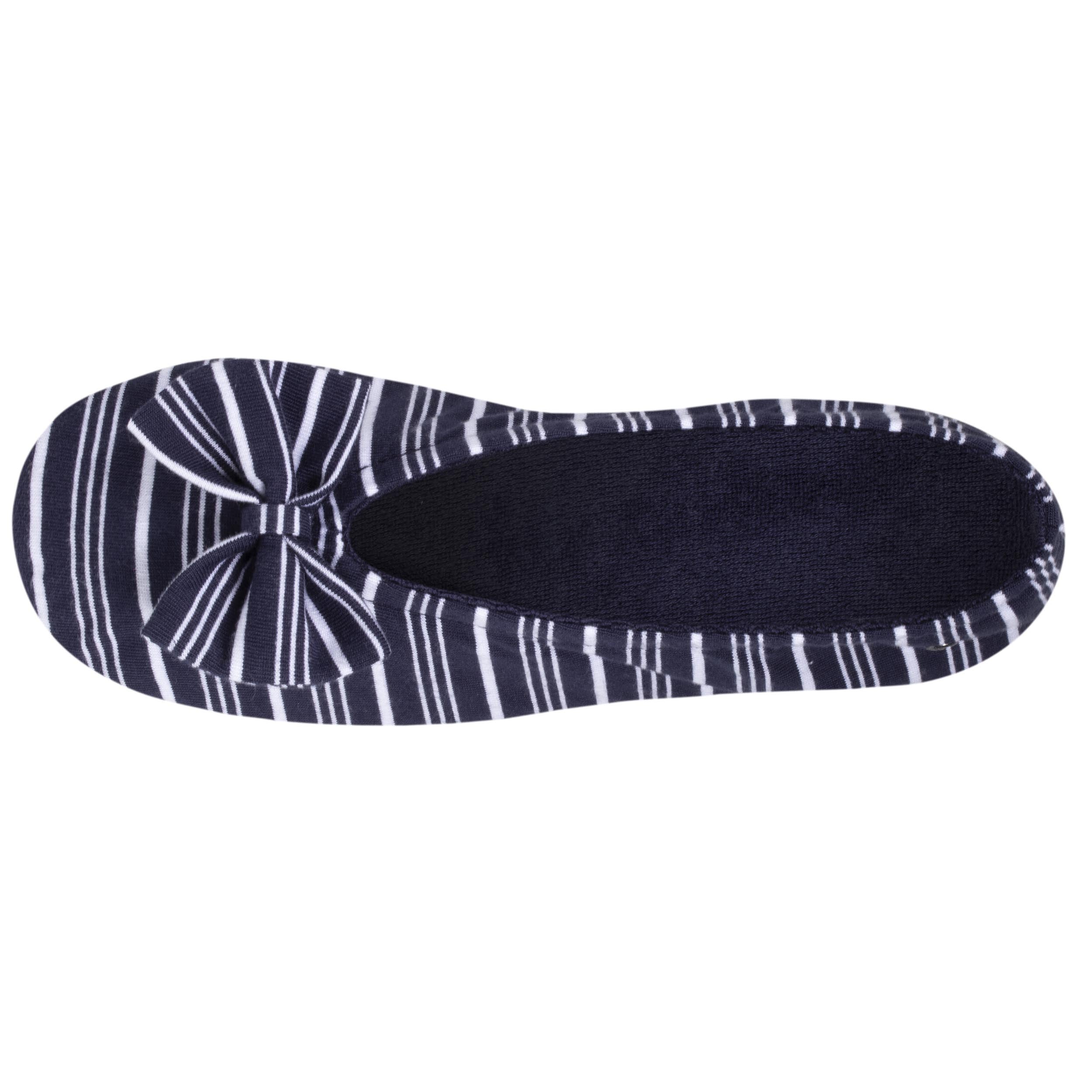 isotoner-chaussons-ballerines-femme-rayures-marines-coton-bio image 3