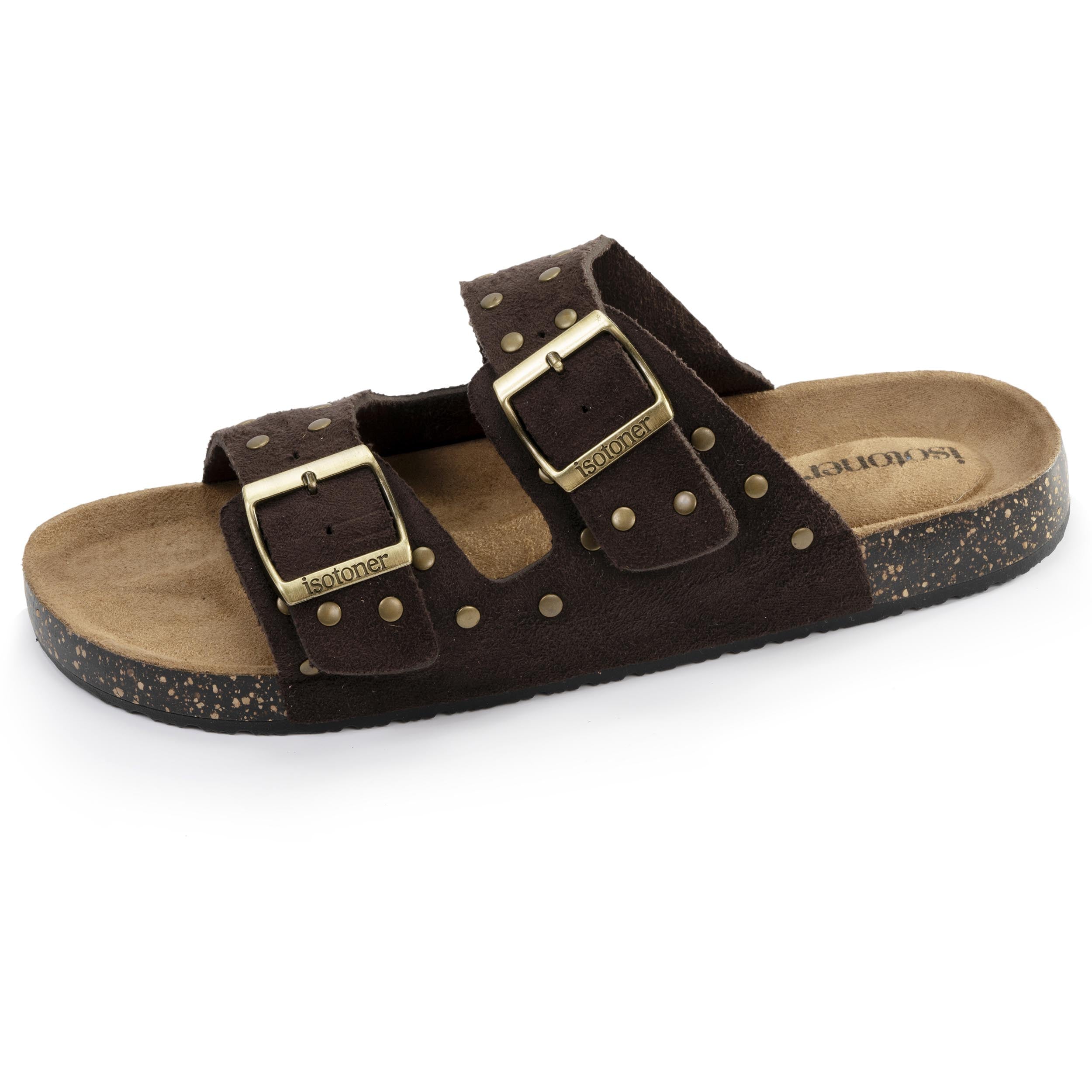 isotoner-mules-sandales-femme-double-bride-chocolat image 1