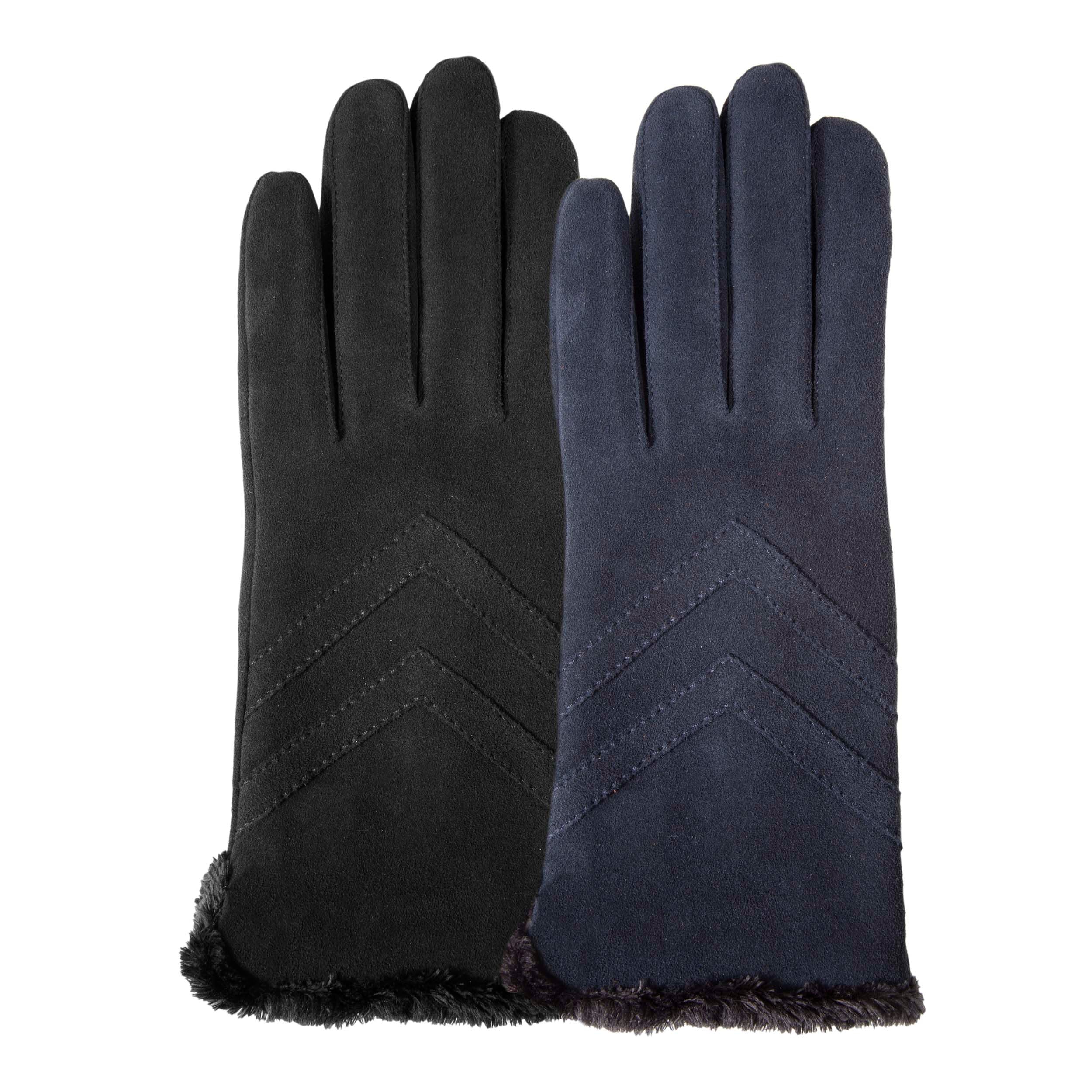 isotoner-gants-femme-tactiles-smartouch-cuir-velours-marine image 2