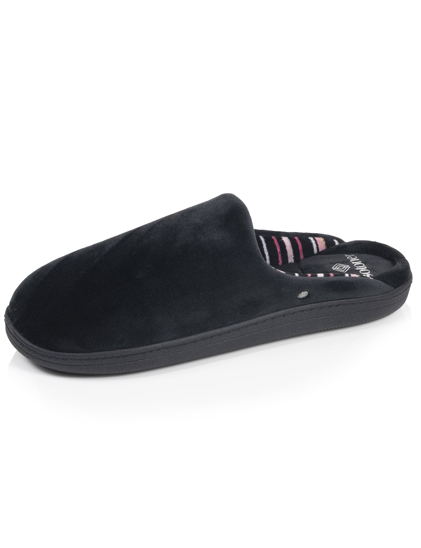 isotoner-chaussons-mules-femme-noir-rayures-roses image 6