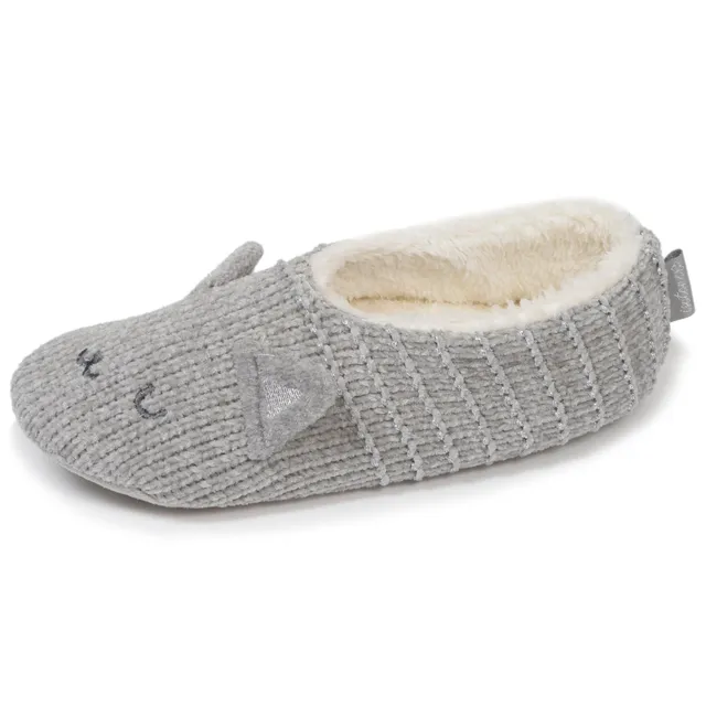 isotoner-chaussettes-chaussons-fourr-es-femme-gris-chat image 1