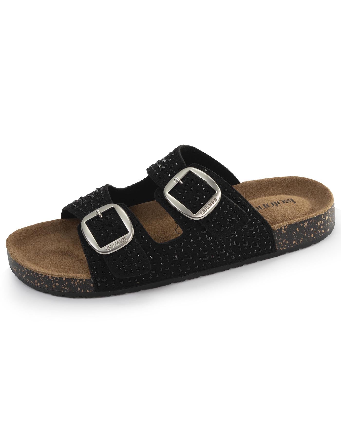 isotoner-mules-sandales-femme-double-bride-noir-strass image 6