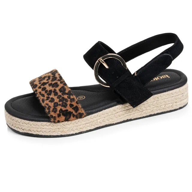 isotoner-sandales-femme-corde-tress-e-noir-l-opard image 1