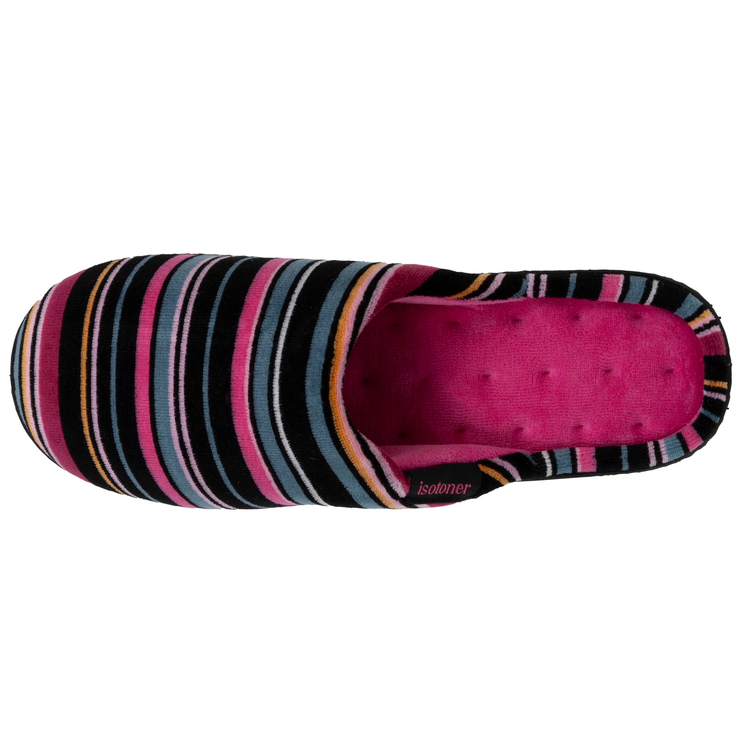 isotoner-chaussons-mules-femme-rayures-roses-m-moire-de-forme image 3