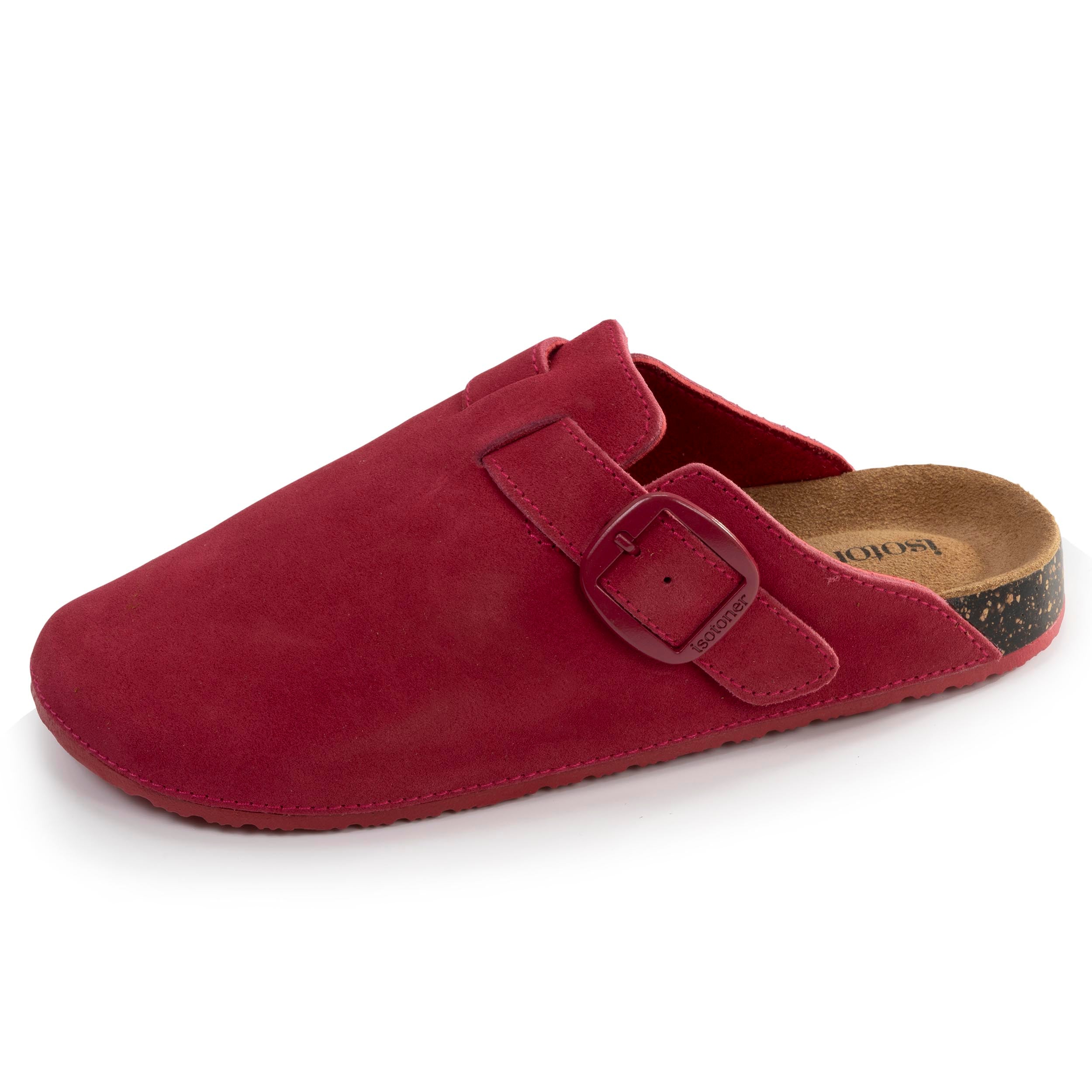 isotoner-mules-sabots-femme-cuir-framboise-semelle-cuir-xtra-flex image 1