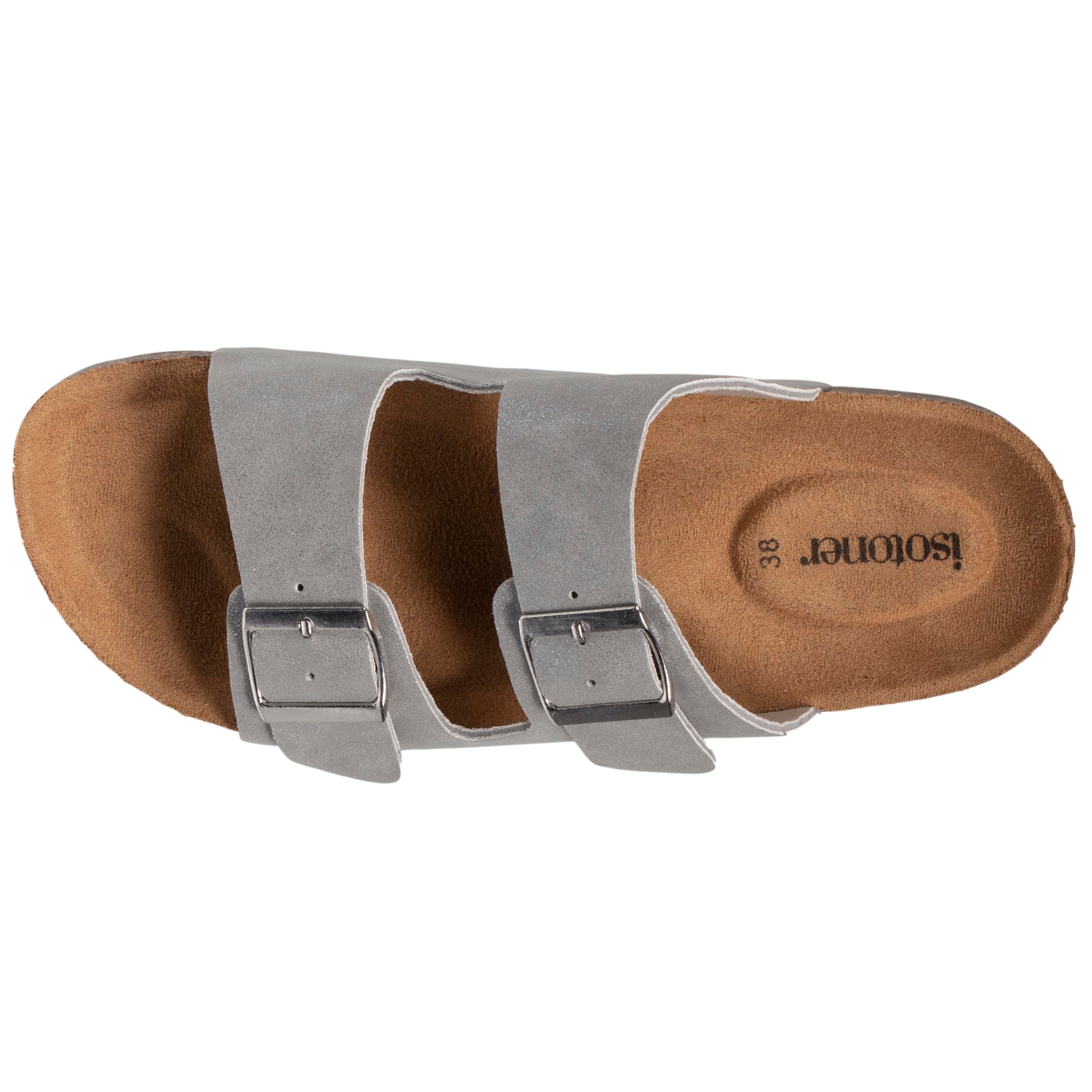 isotoner-mules-claquettes-femme-double-bride-gris-paillet image 2