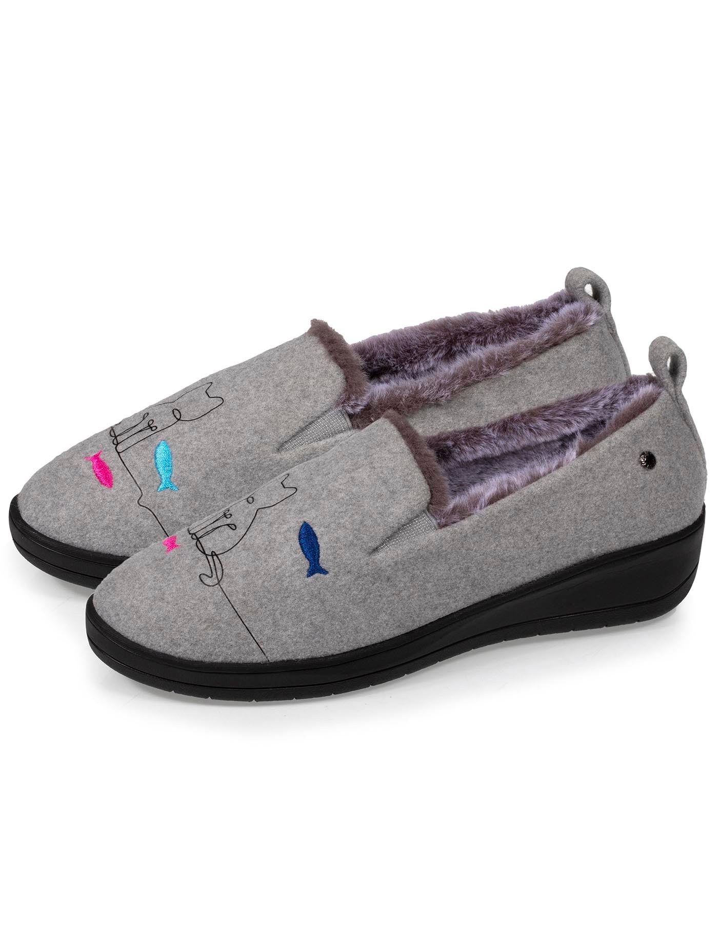 isotoner-chaussons-slippers-talon-femme-gris-chat-4-5-cm image 6