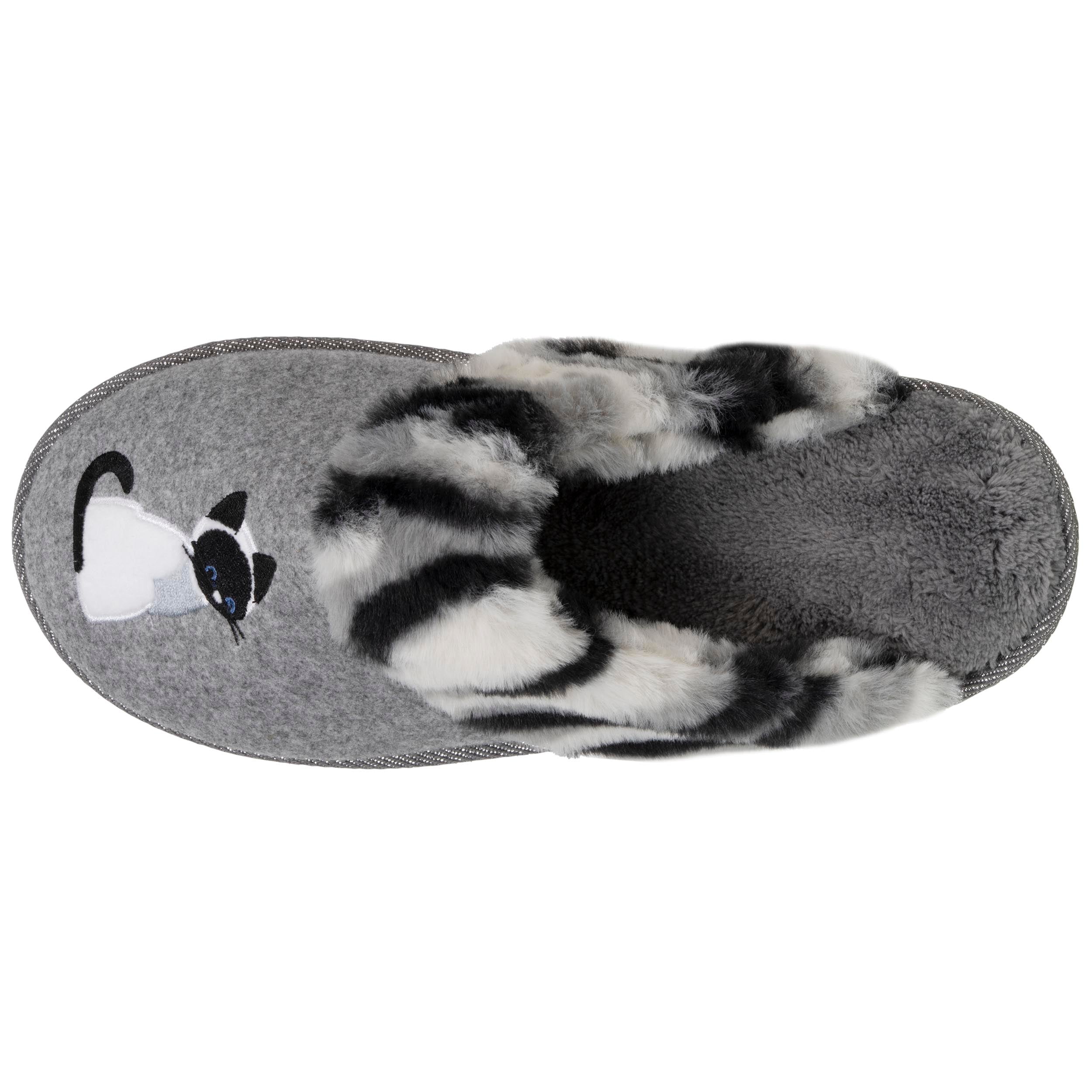 isotoner-chaussons-mules-femme-plates-chat-gris-feutrine-confort image 2