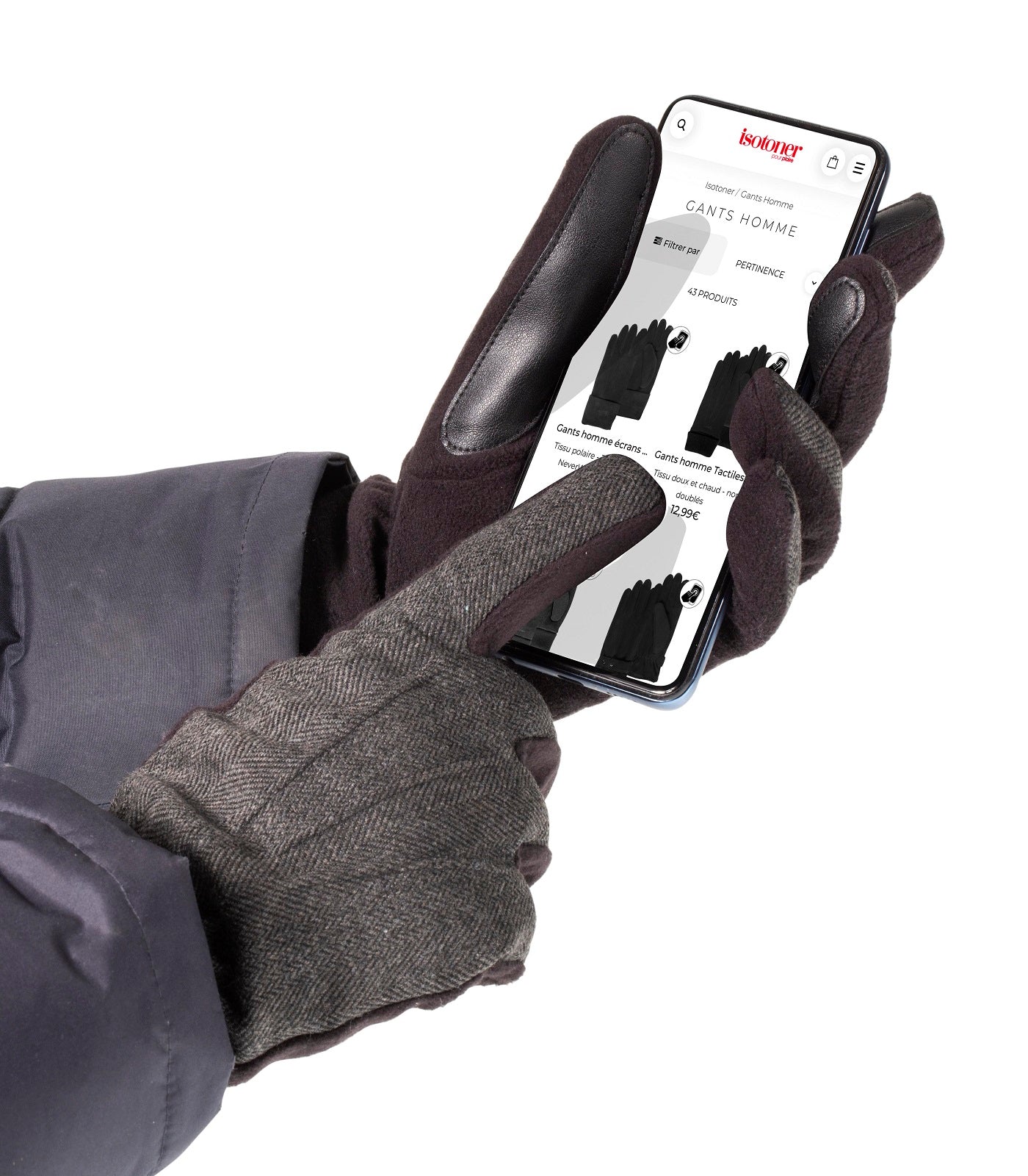 isotoner-gants-homme-tactiles-polaire-d-perlant-noir image 7