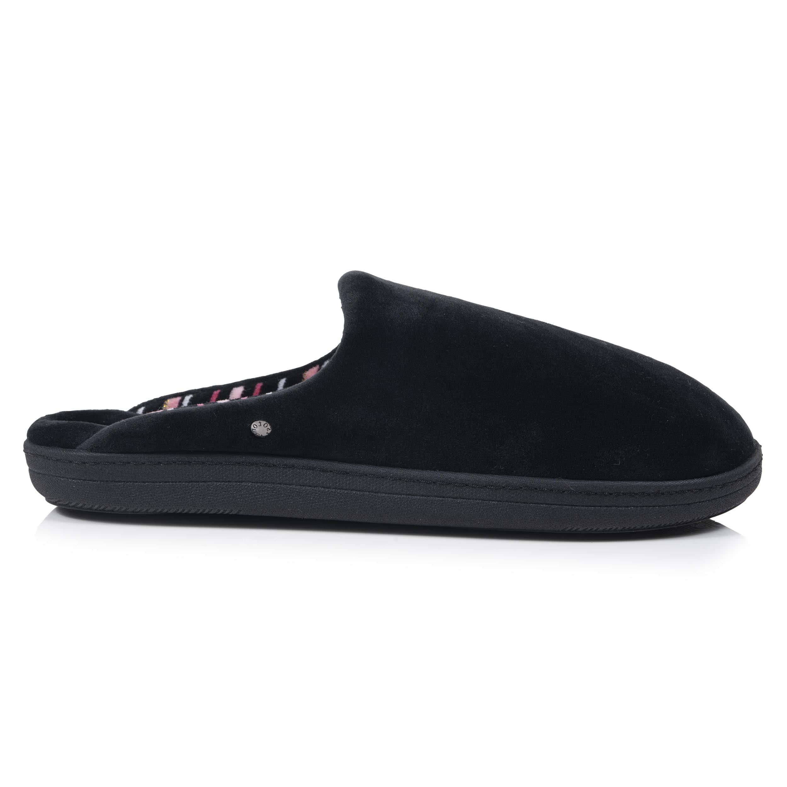 isotoner-chaussons-mules-femme-noir-rayures-roses image 8