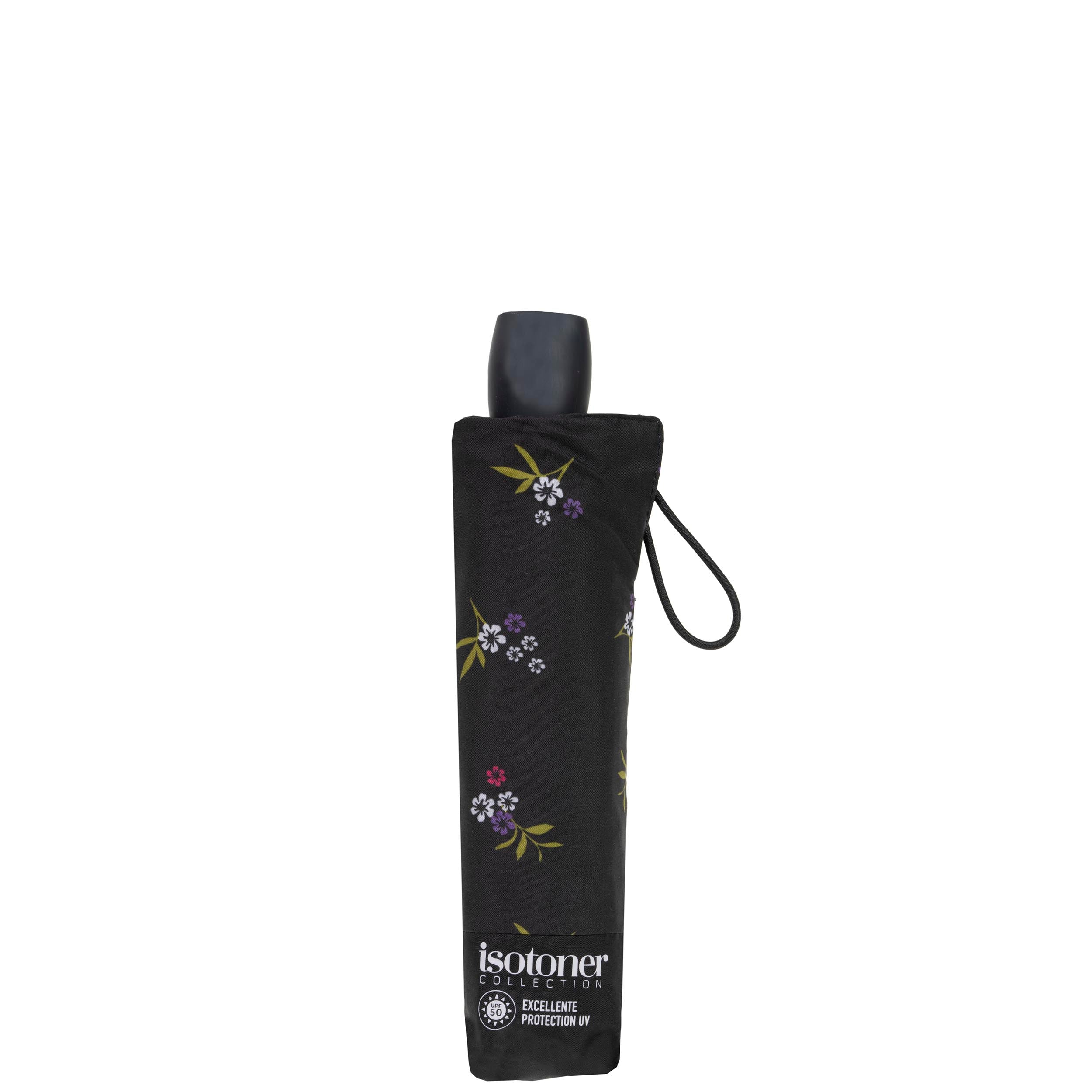 isotoner-parapluie-ombrelle-noir-petites-fleurs-upf50 image 4