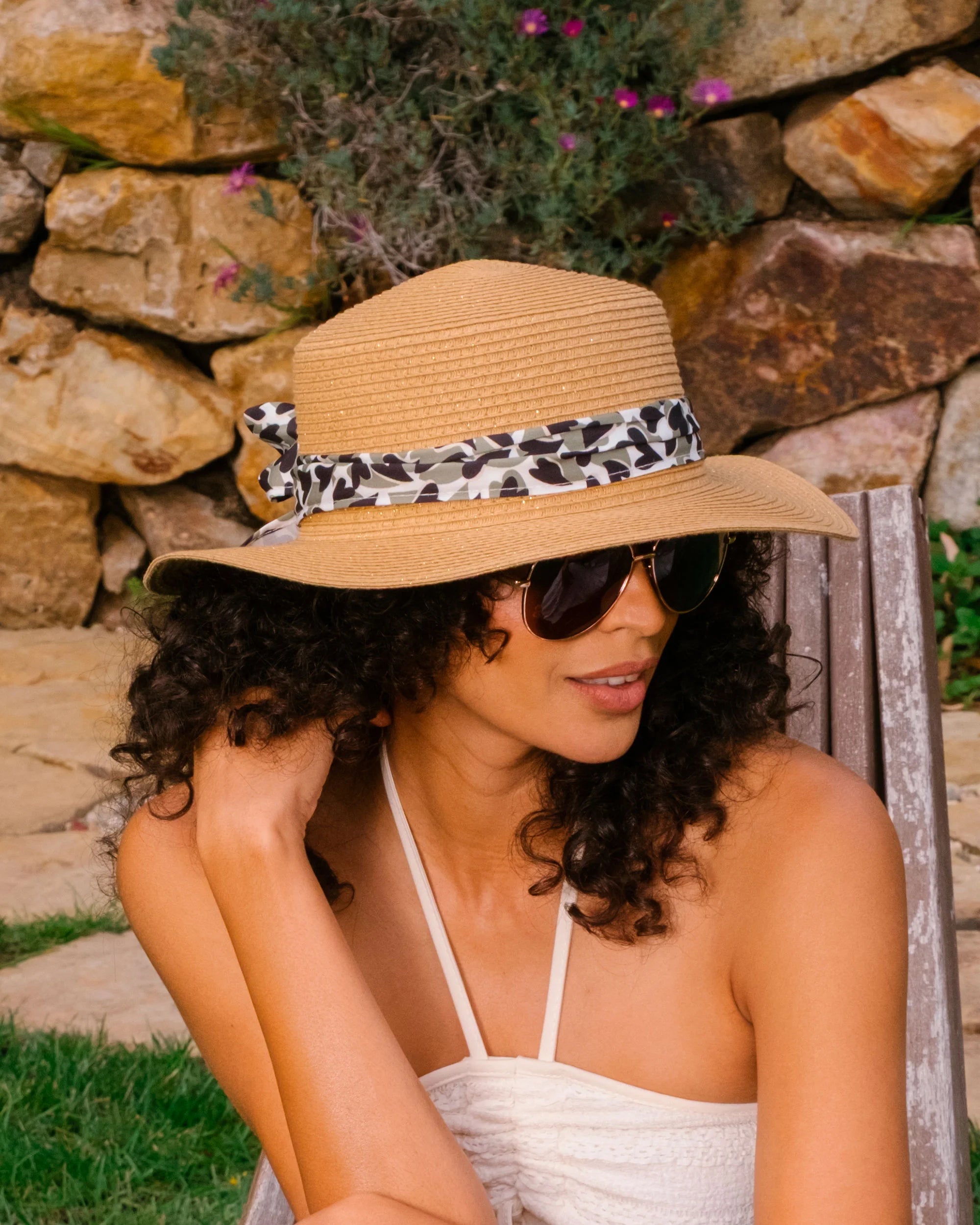 isotoner-chapeau-femme-canotier-foulard-kaki-c-ur image 2