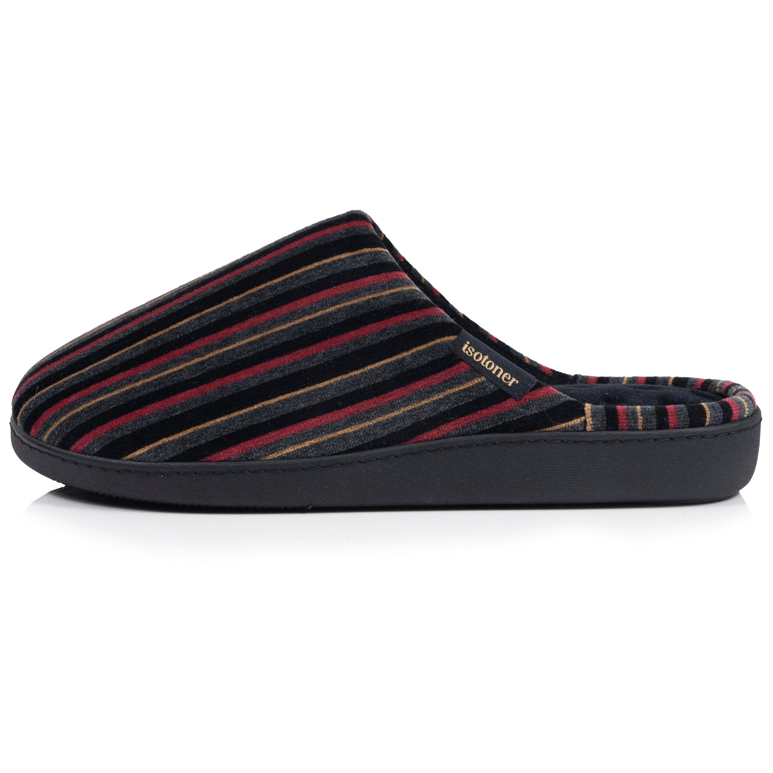 isotoner-chaussons-mules-homme-rayures-bordeaux image 4