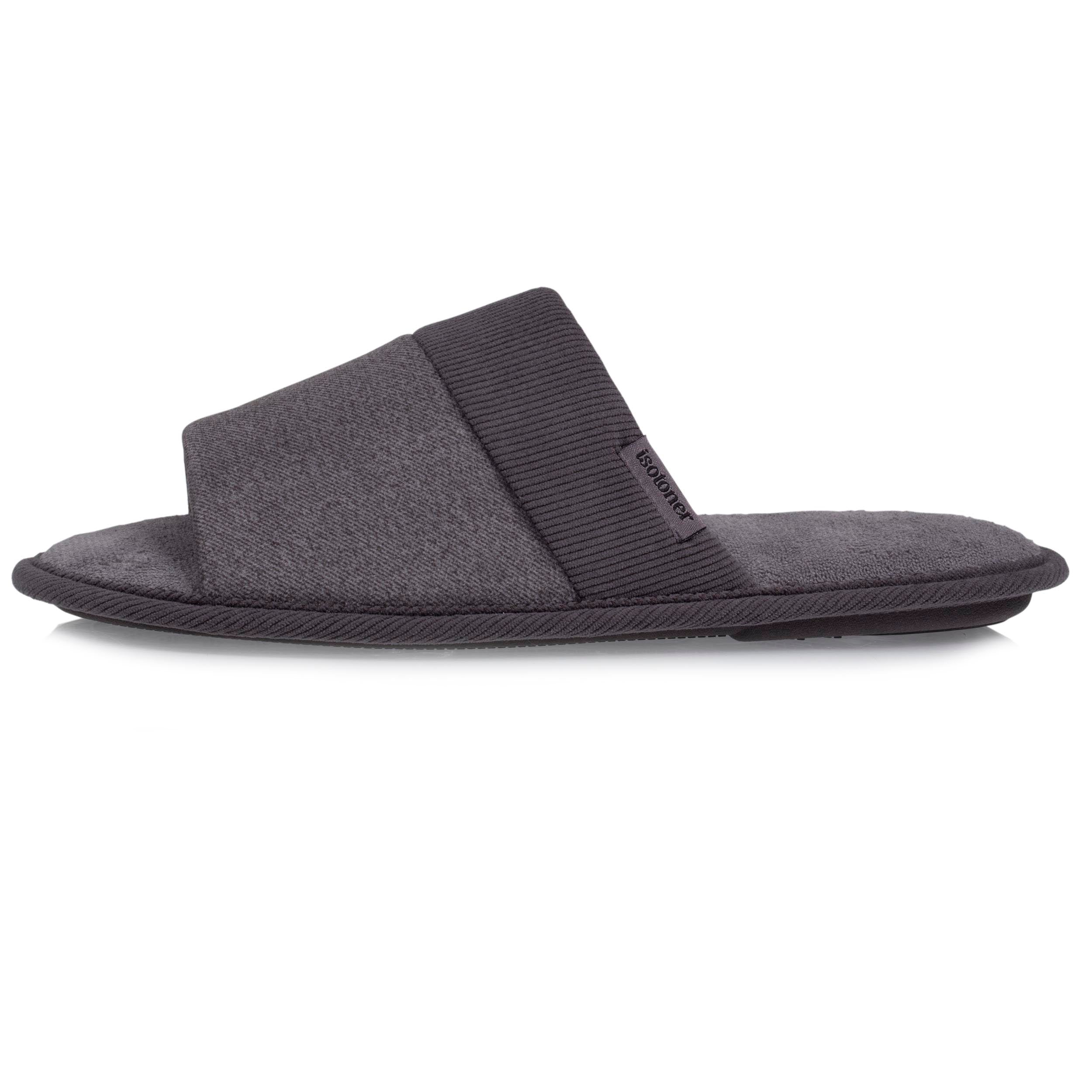 isotoner-chaussons-mules-ouvertes-homme-gris-microvelours image 3