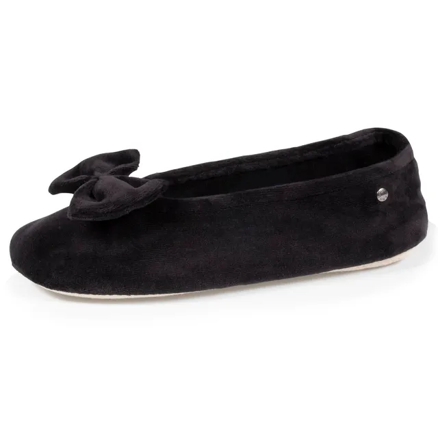 isotoner-chaussons-ballerines-femme-grand-n-ud-noir-coton-bio image 1