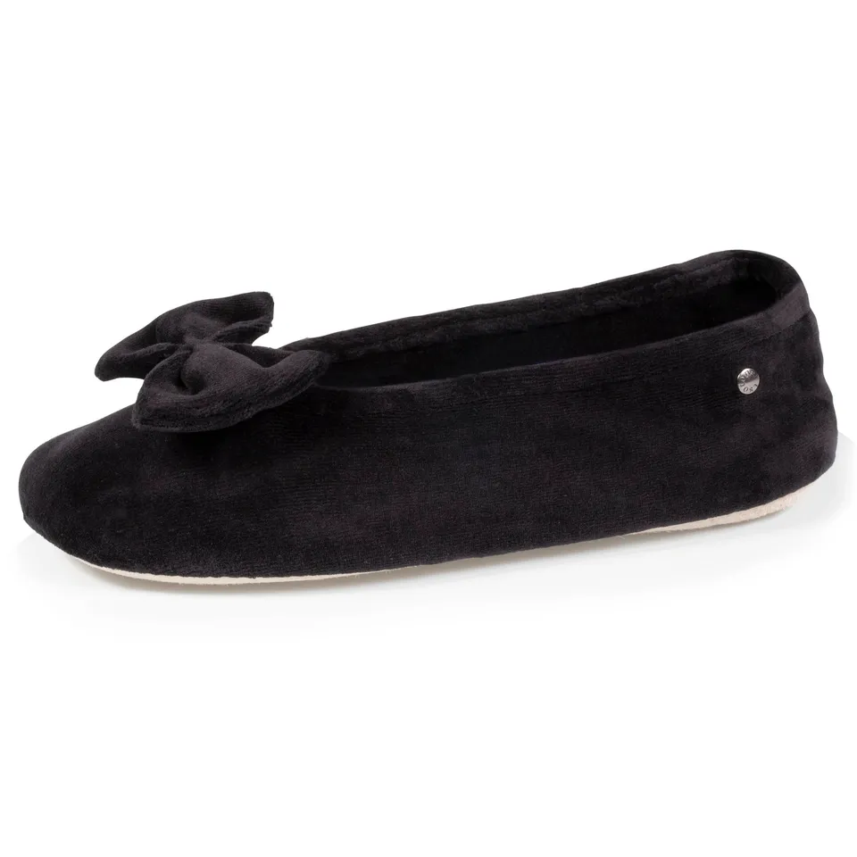 isotoner-chaussons-ballerines-femme-grand-n-ud-noir-coton-bio image 1