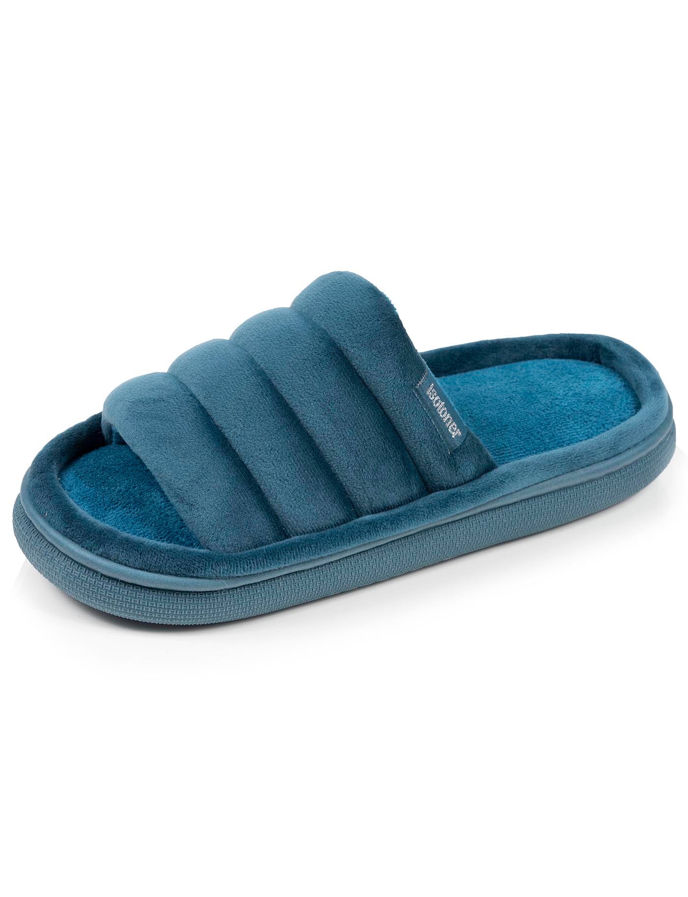isotoner-bloup-chaussons-sandales-femme-bleu-canard-velours image 6