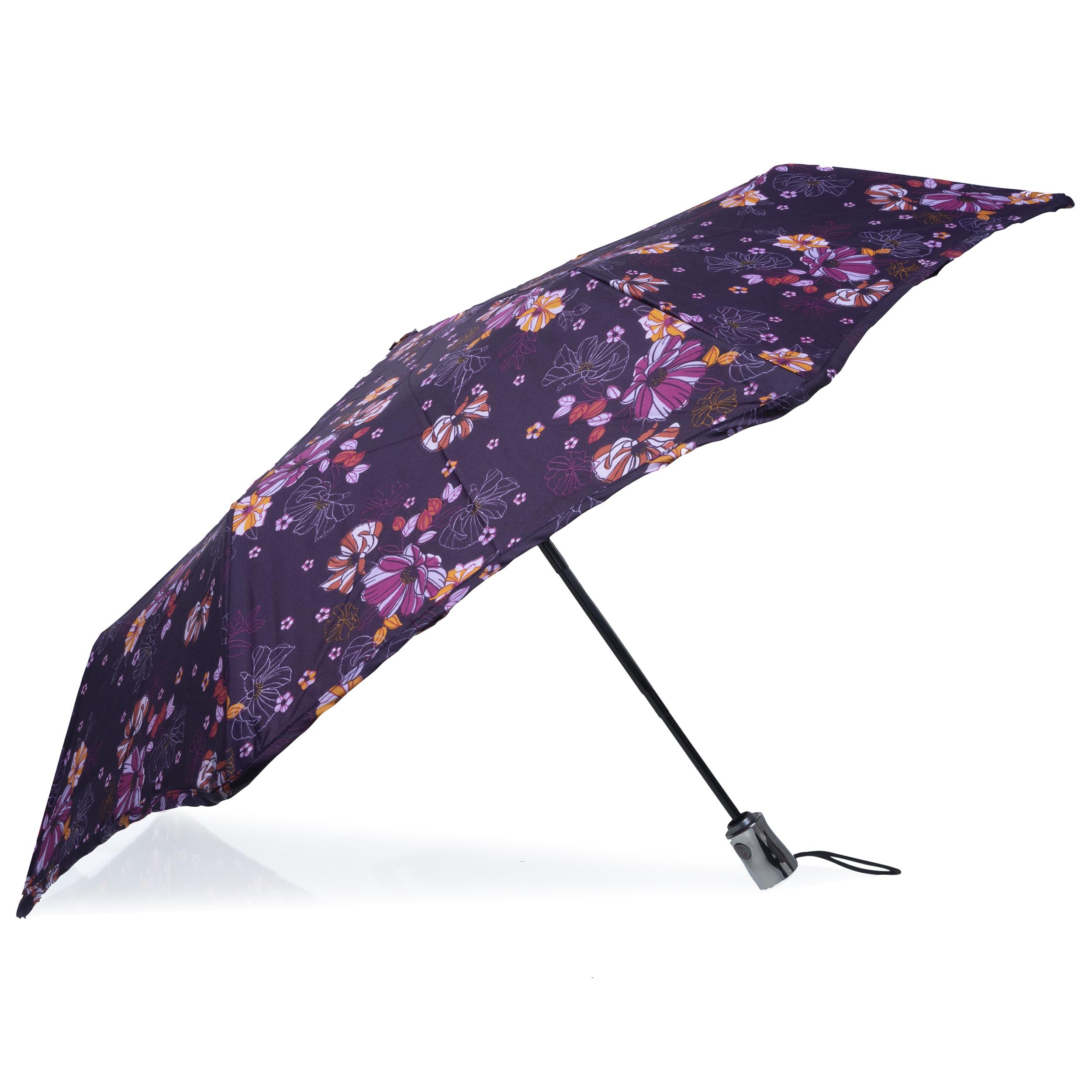 isotoner-parapluie-x-tra-solide-23-cm-fleurs-aubergine image 2