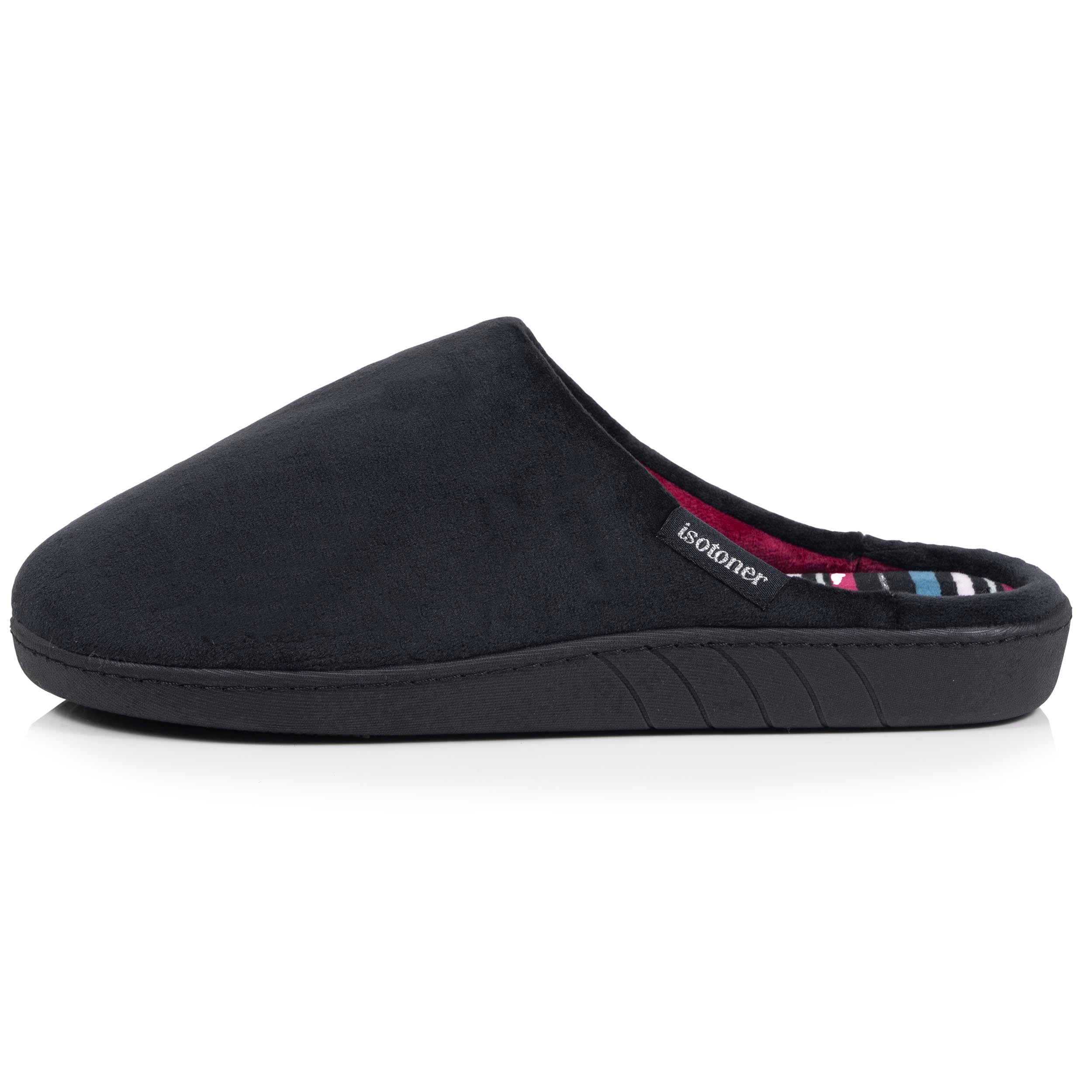 isotoner-chaussons-mules-femme-noir-rayures-canard image 4