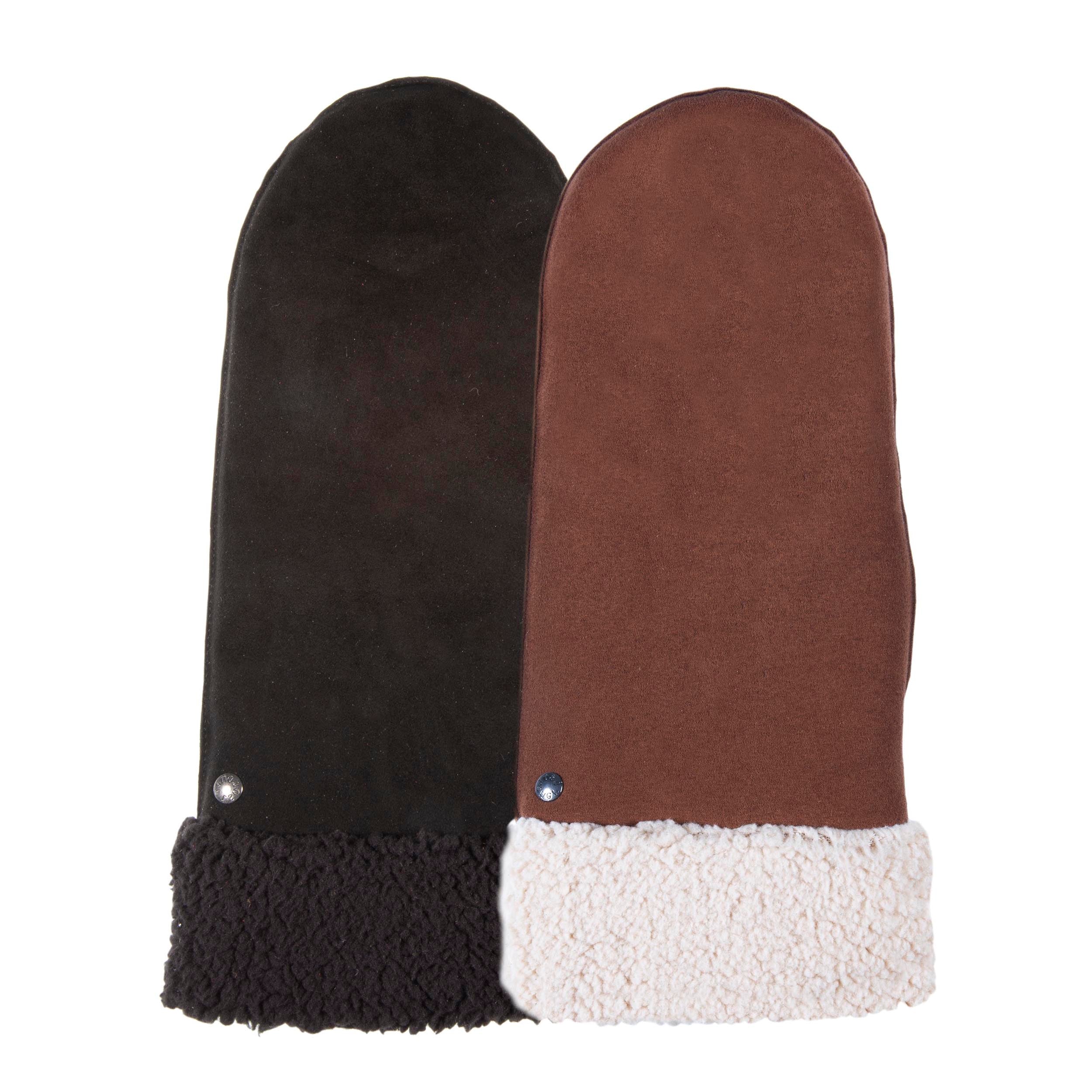 isotoner-moufles-femme-cuir-imitation-fourrure-cognac image 3