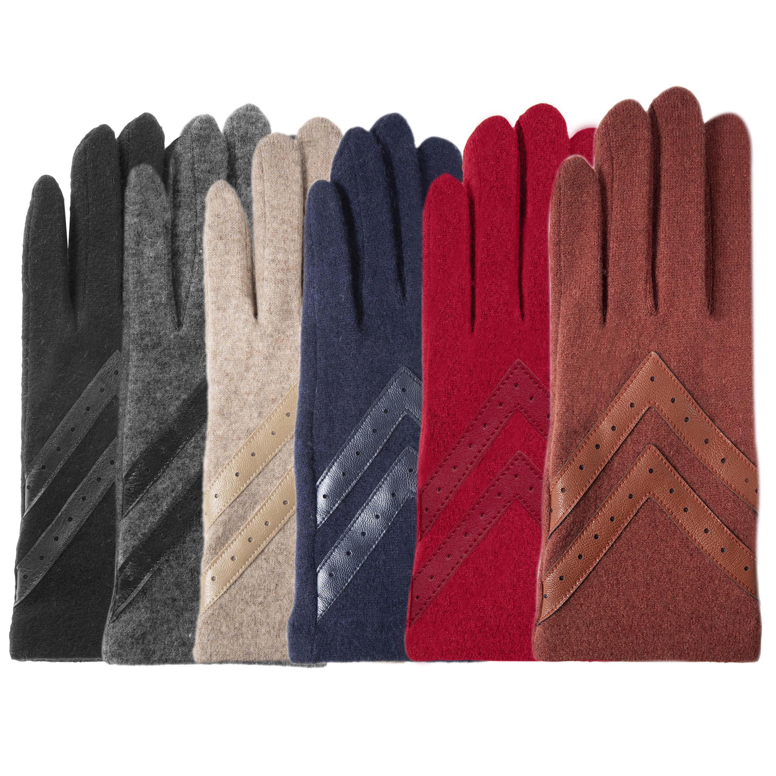 isotoner-gants-femme-tactiles-laine-rouge-chevrons image 2