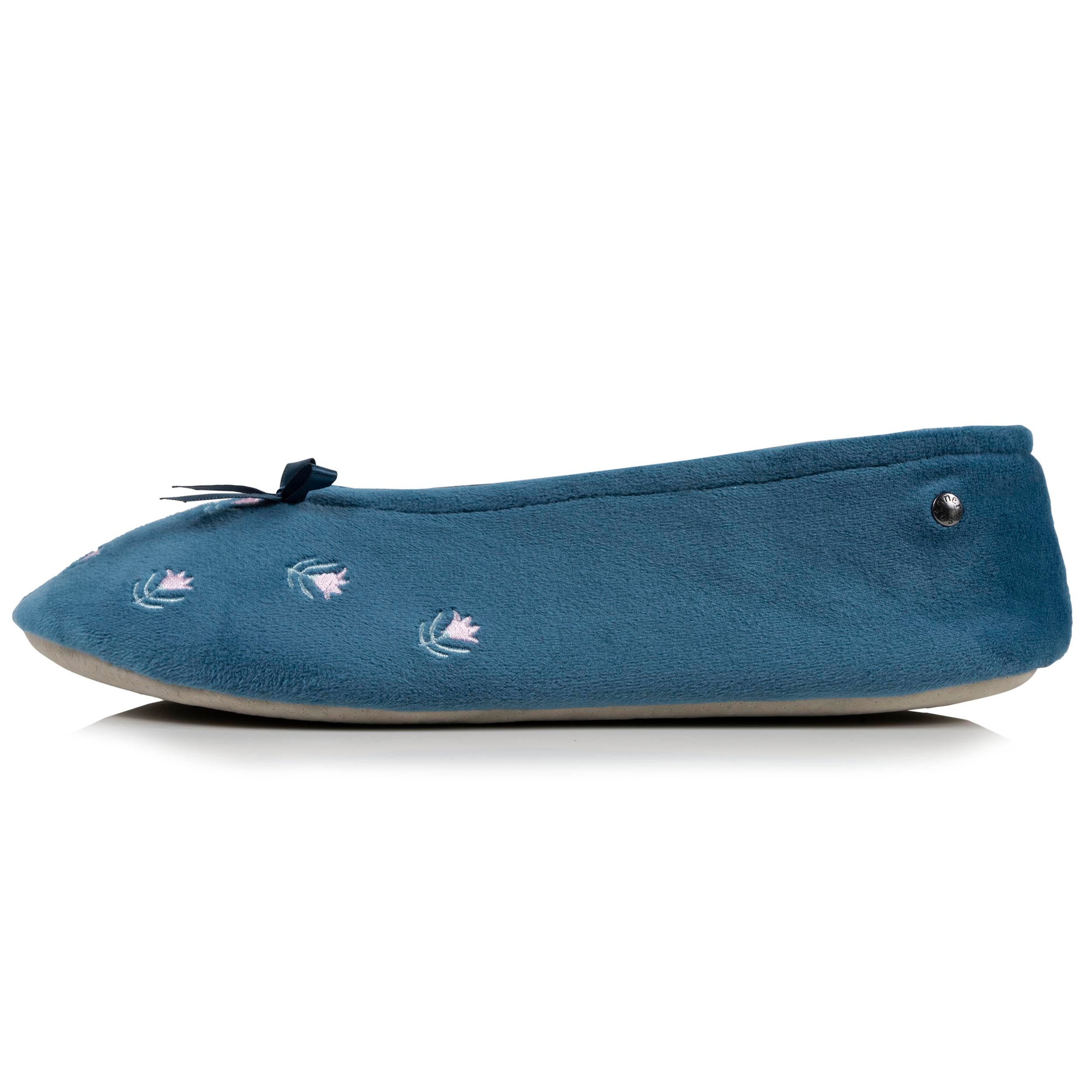 isotoner-chaussons-ballerines-femme-grand-n-ud-bleu-fleurs image 4