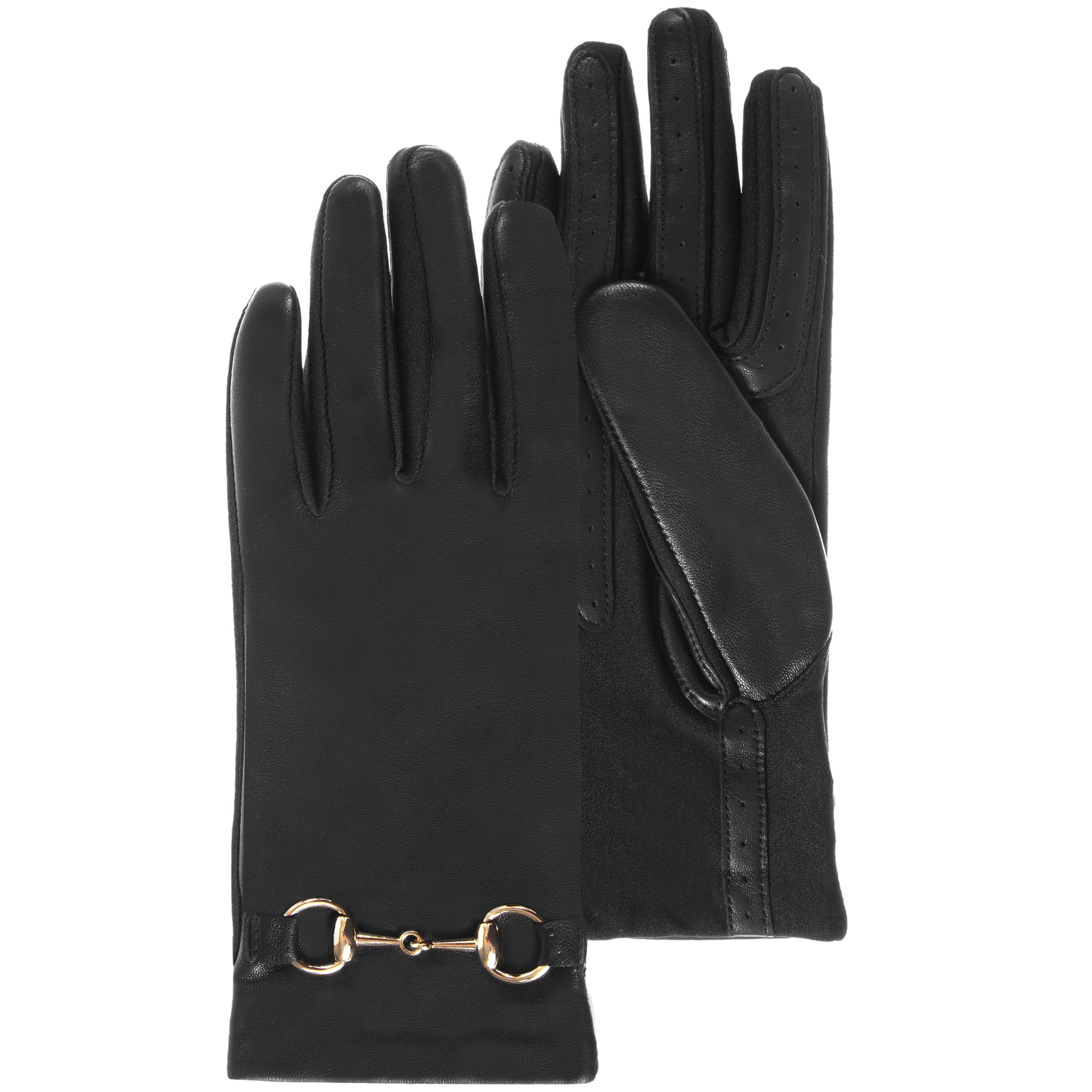 isotoner-gants-femme-cuir-d-tail-mors-noir image 1