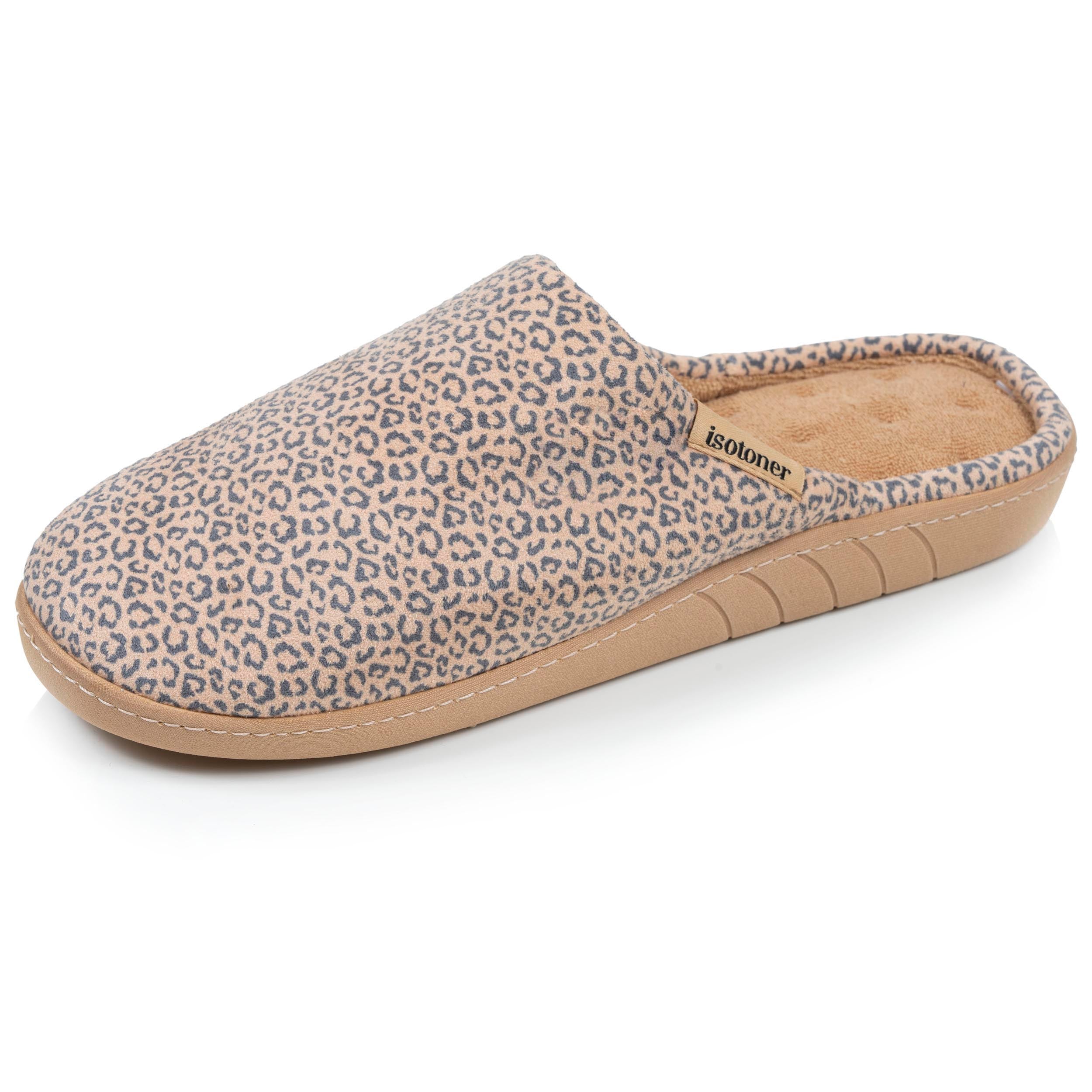 isotoner-chaussons-mules-femme-l-opard-beige-m-moire-de-forme image 1