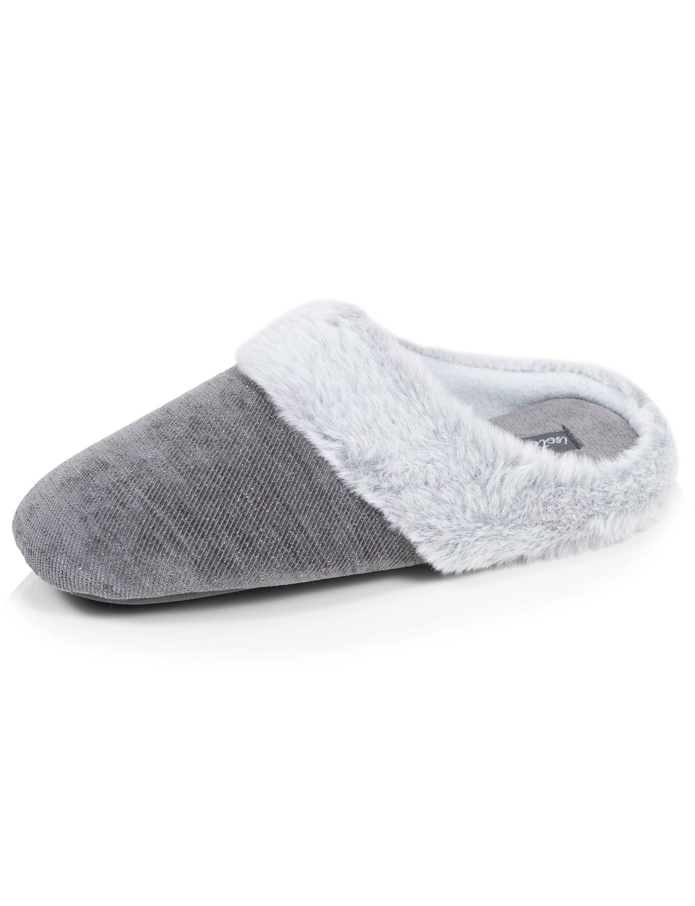 isotoner-chaussons-mules-femme-paillet-gris-fonc image 6