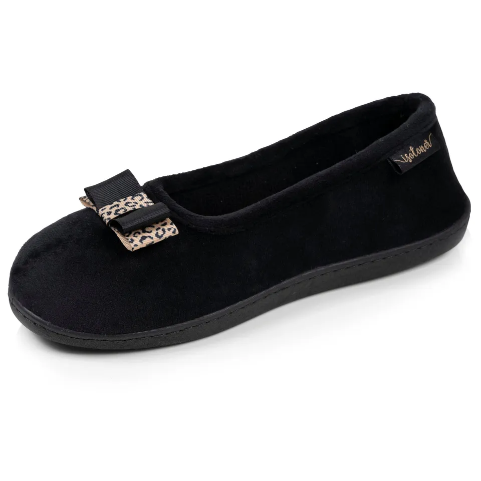isotoner-chaussons-ballerines-femme-noir-n-ud-l-opard image 1