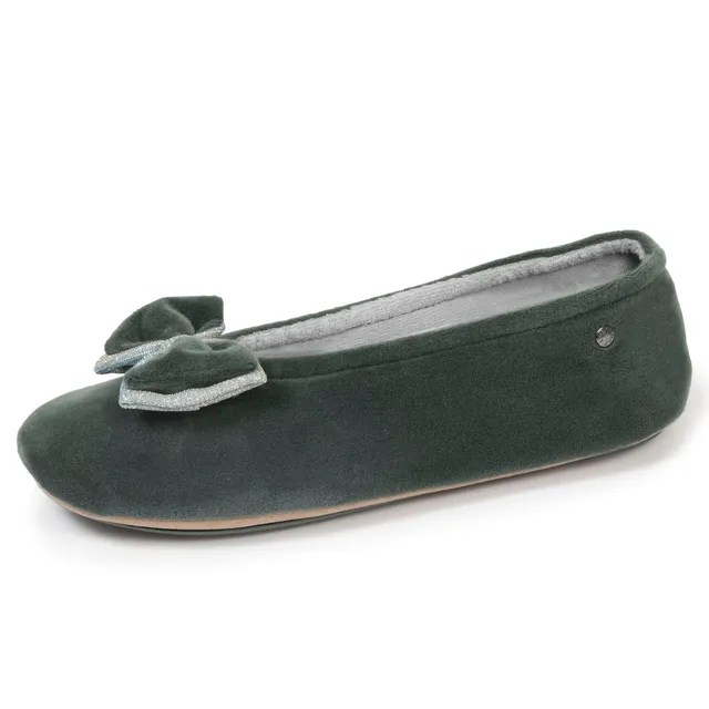 isotoner-chaussons-ballerines-femme-double-n-ud-sauge image 1
