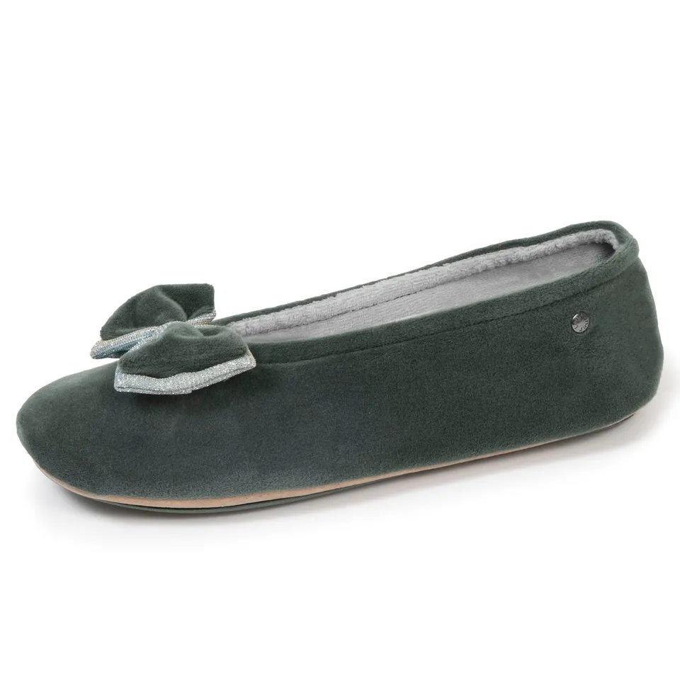 isotoner-chaussons-ballerines-femme-double-n-ud-sauge image 1
