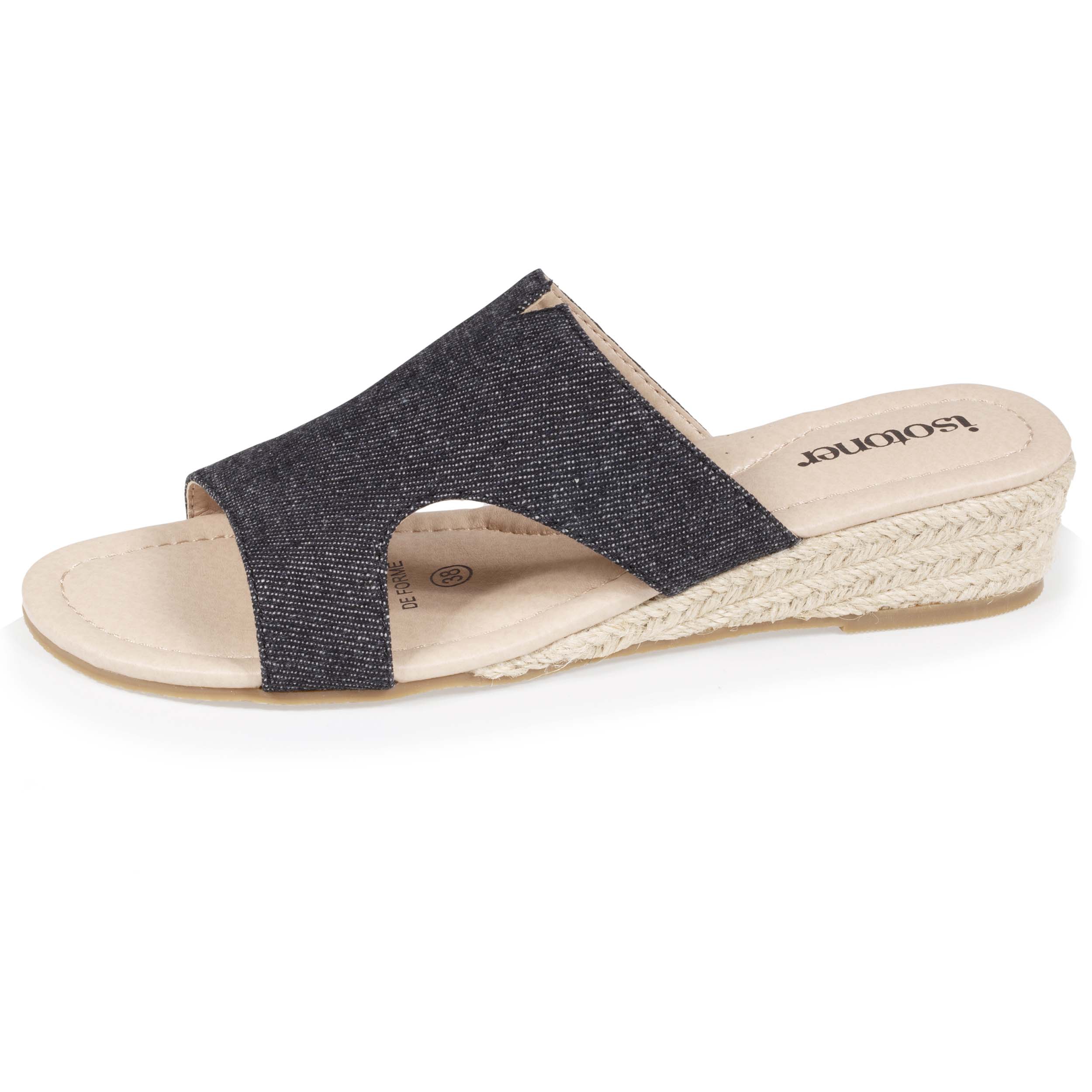 isotoner-mules-claquettes-femme-talon-jean-noir-3-cm image 1