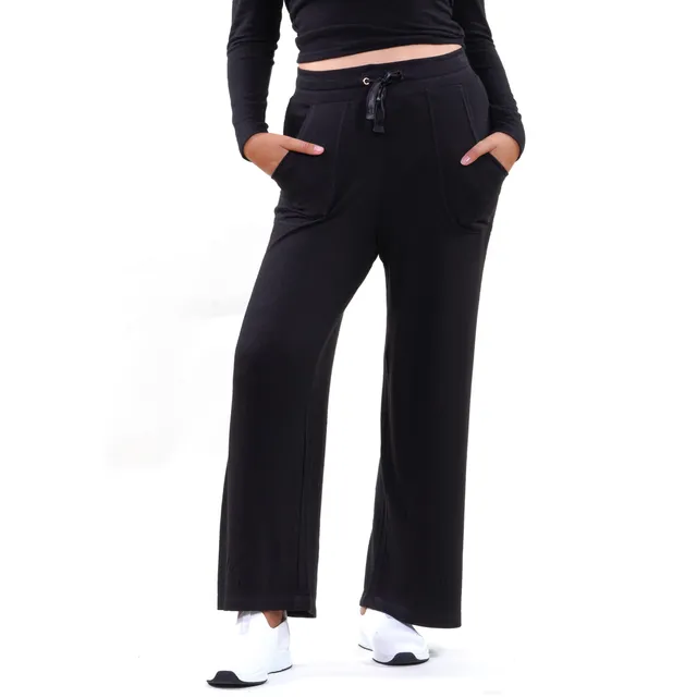 isotoner-pantalon-large-femme-noir-viscose-ecovero image 1